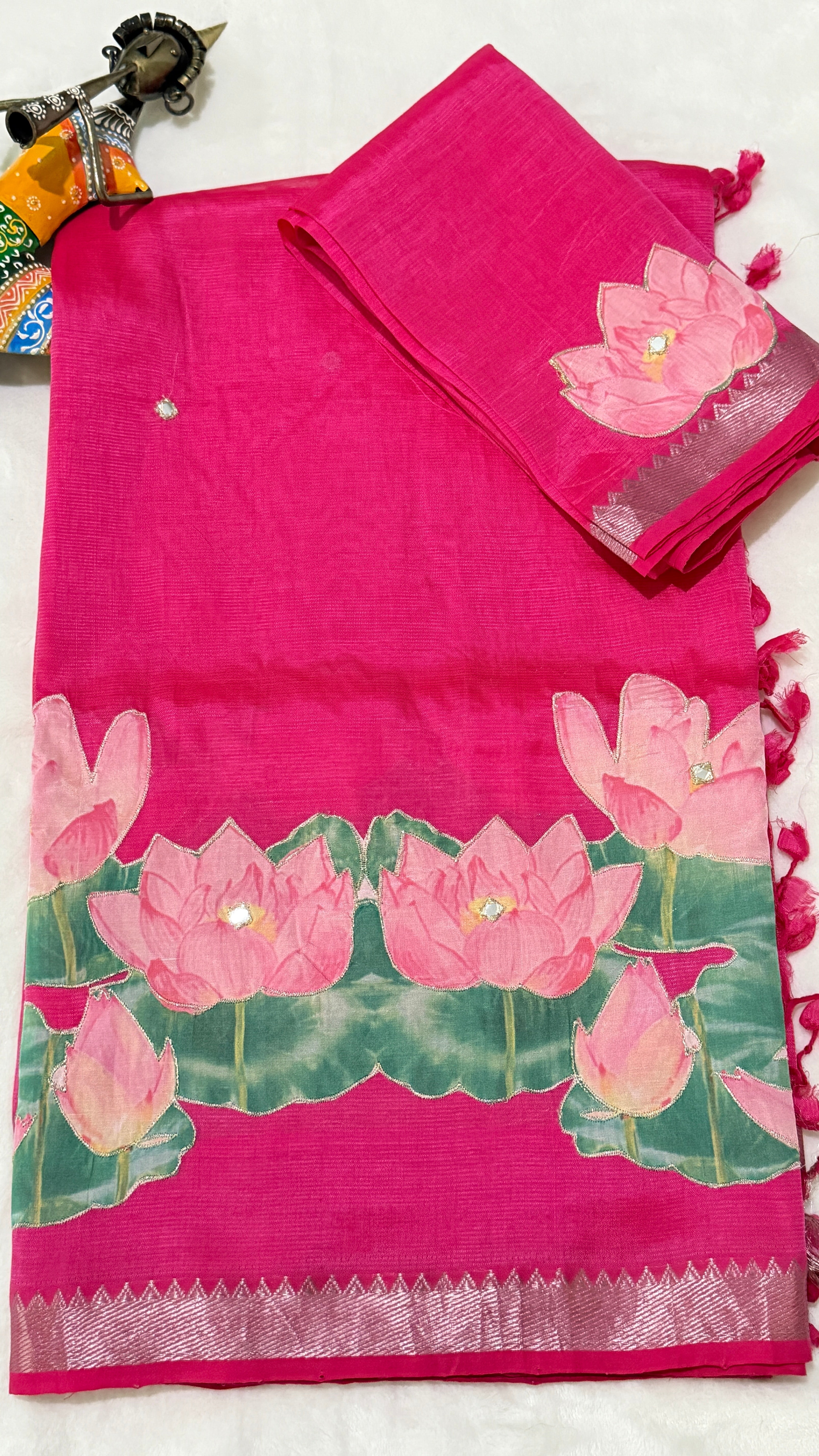 Rani Pink Mangalagiri Applique Saree