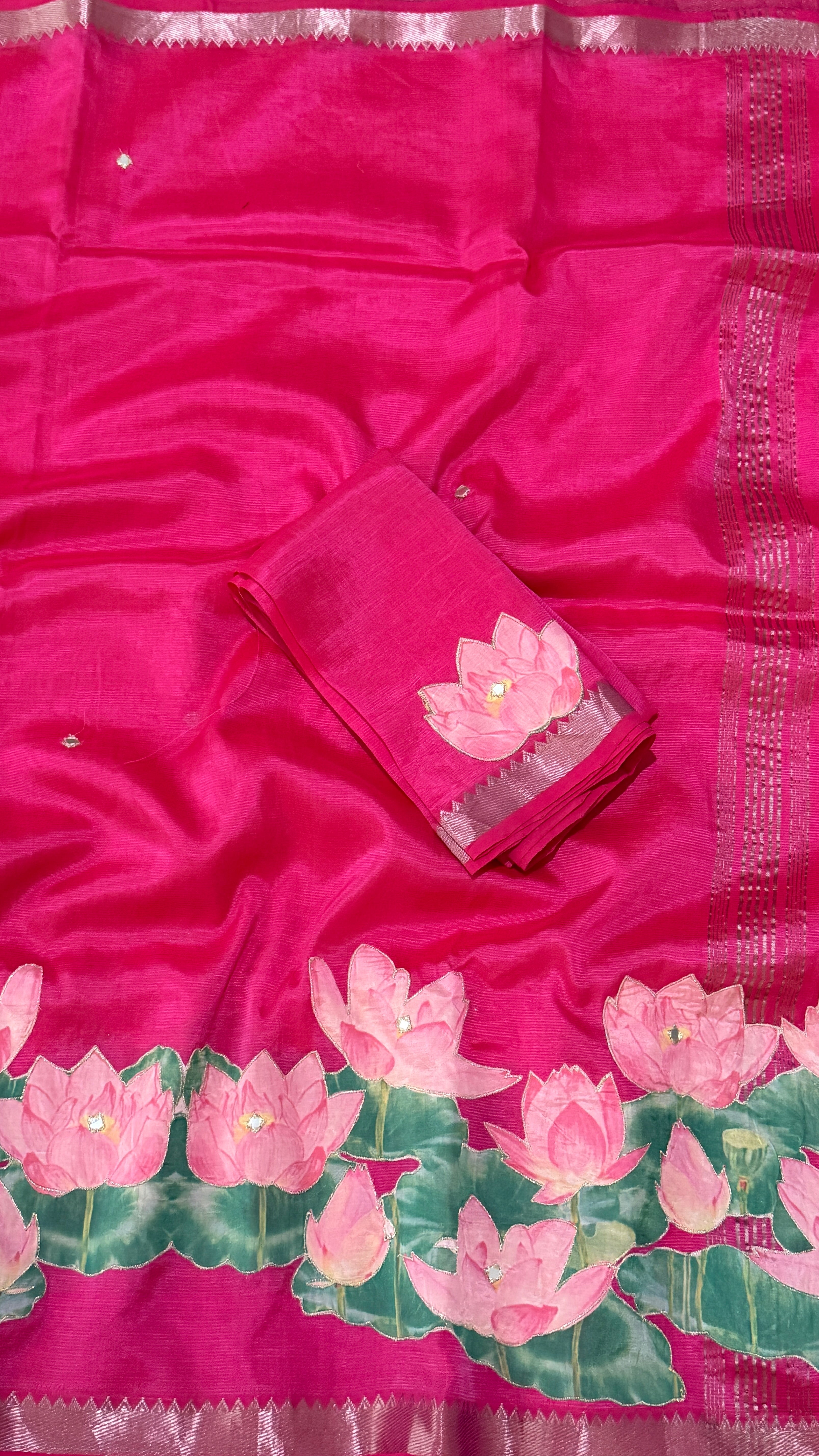 Rani Pink Mangalagiri Applique Saree