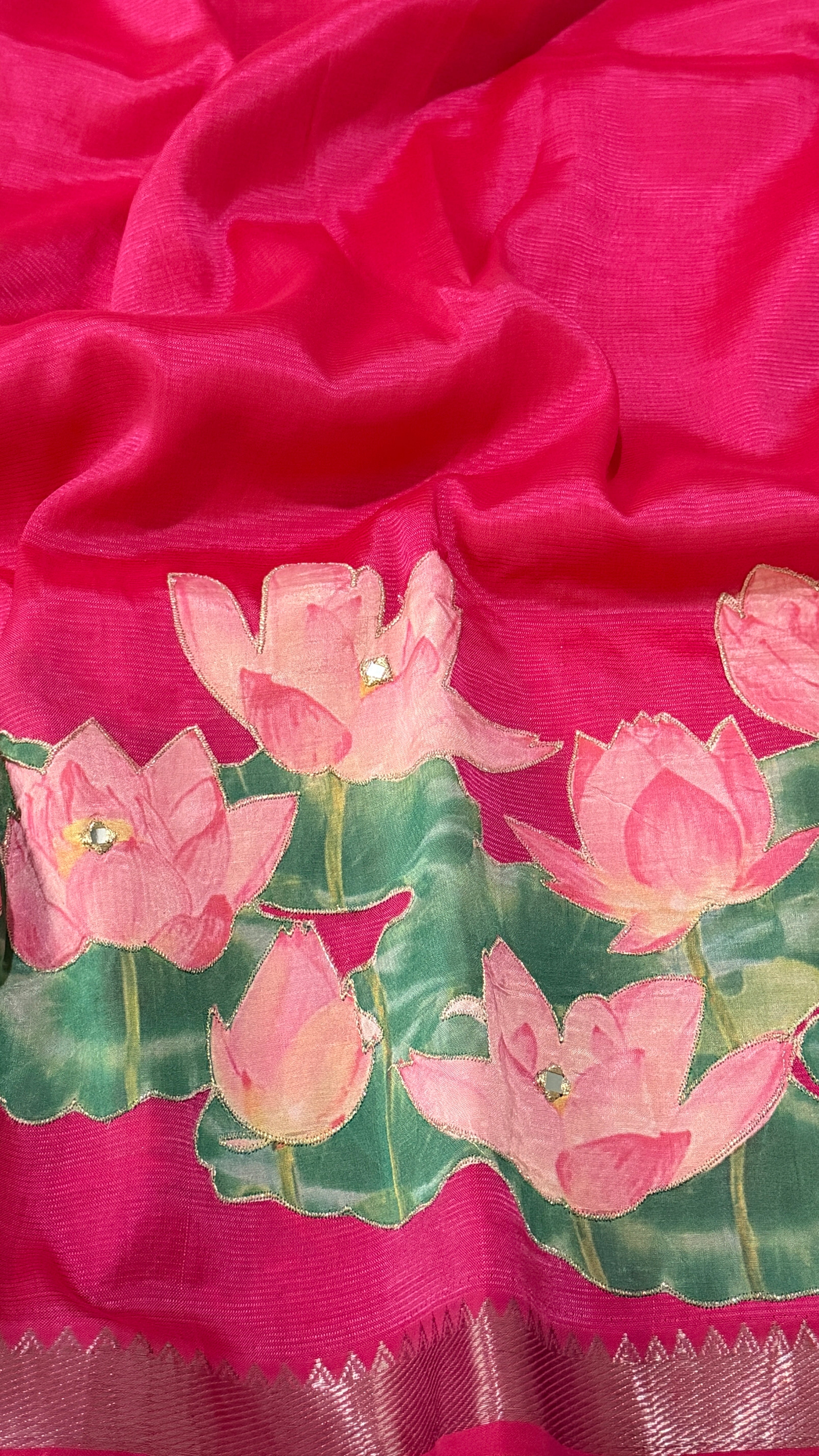 Rani Pink Mangalagiri Applique Saree