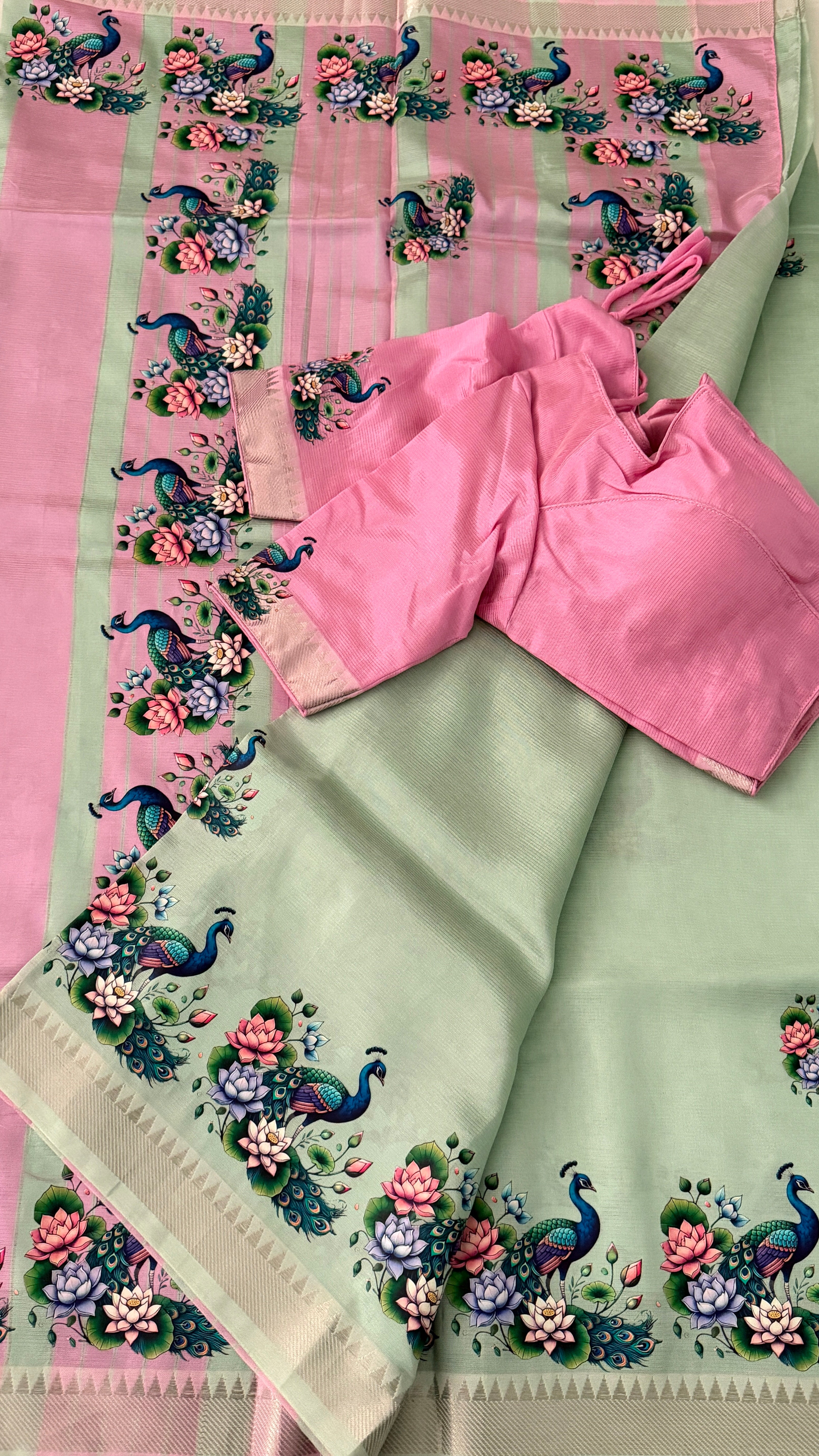 Light Green Mangalgiri Silk Saree
