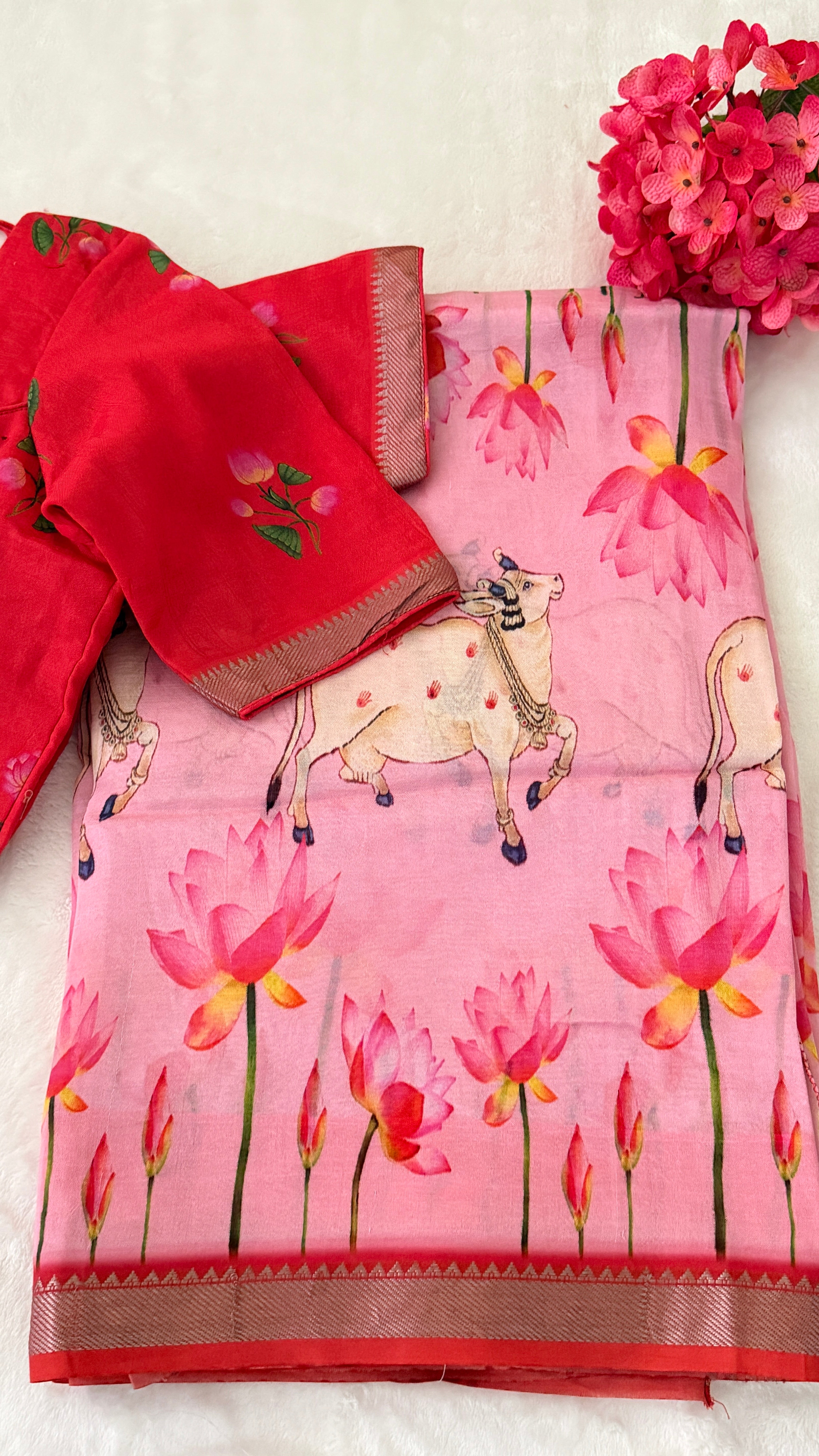 Pink Kalamkari Print Mangalagiri Silk Saree
