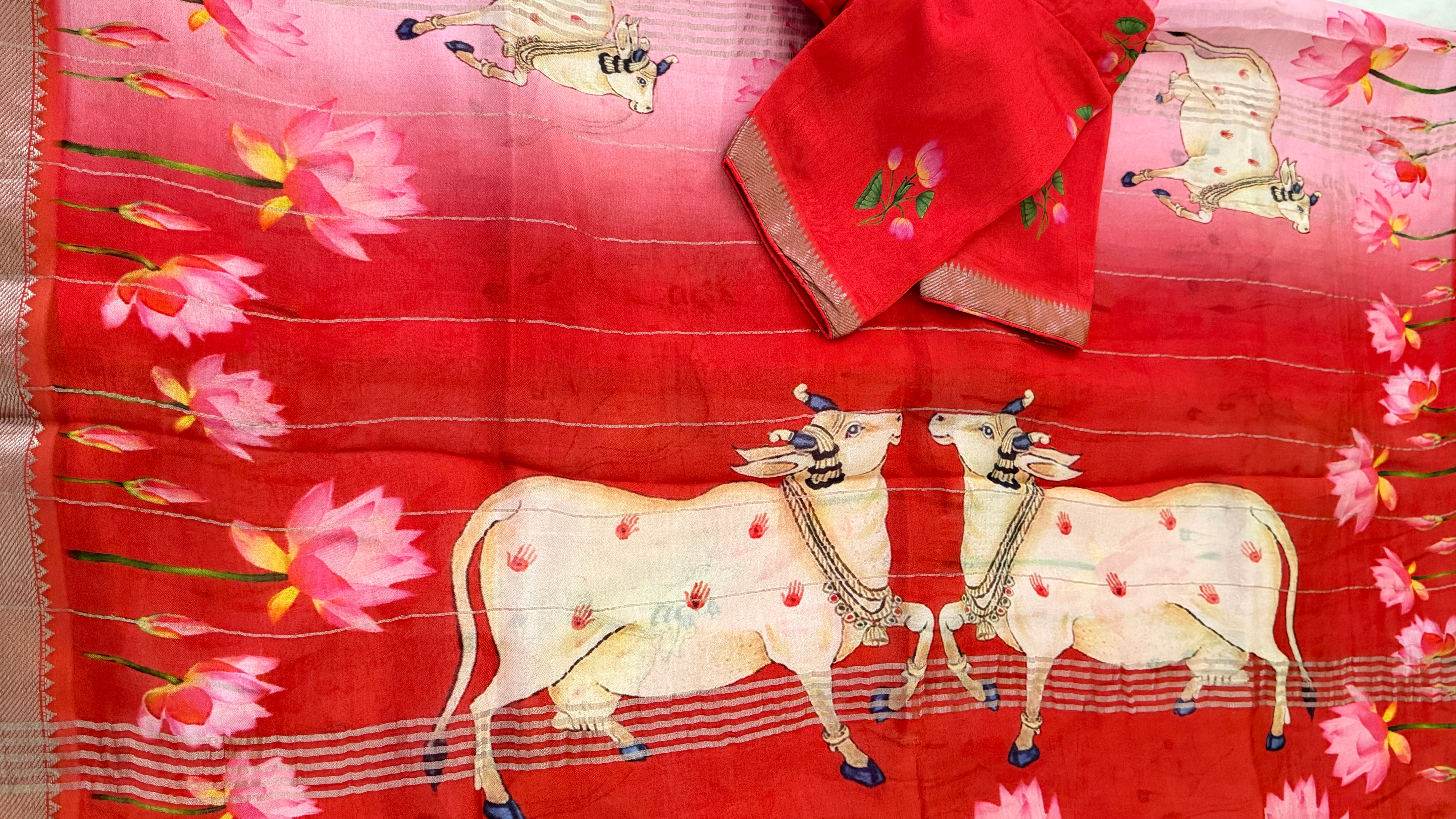Pink Kalamkari Print Mangalagiri Silk Saree