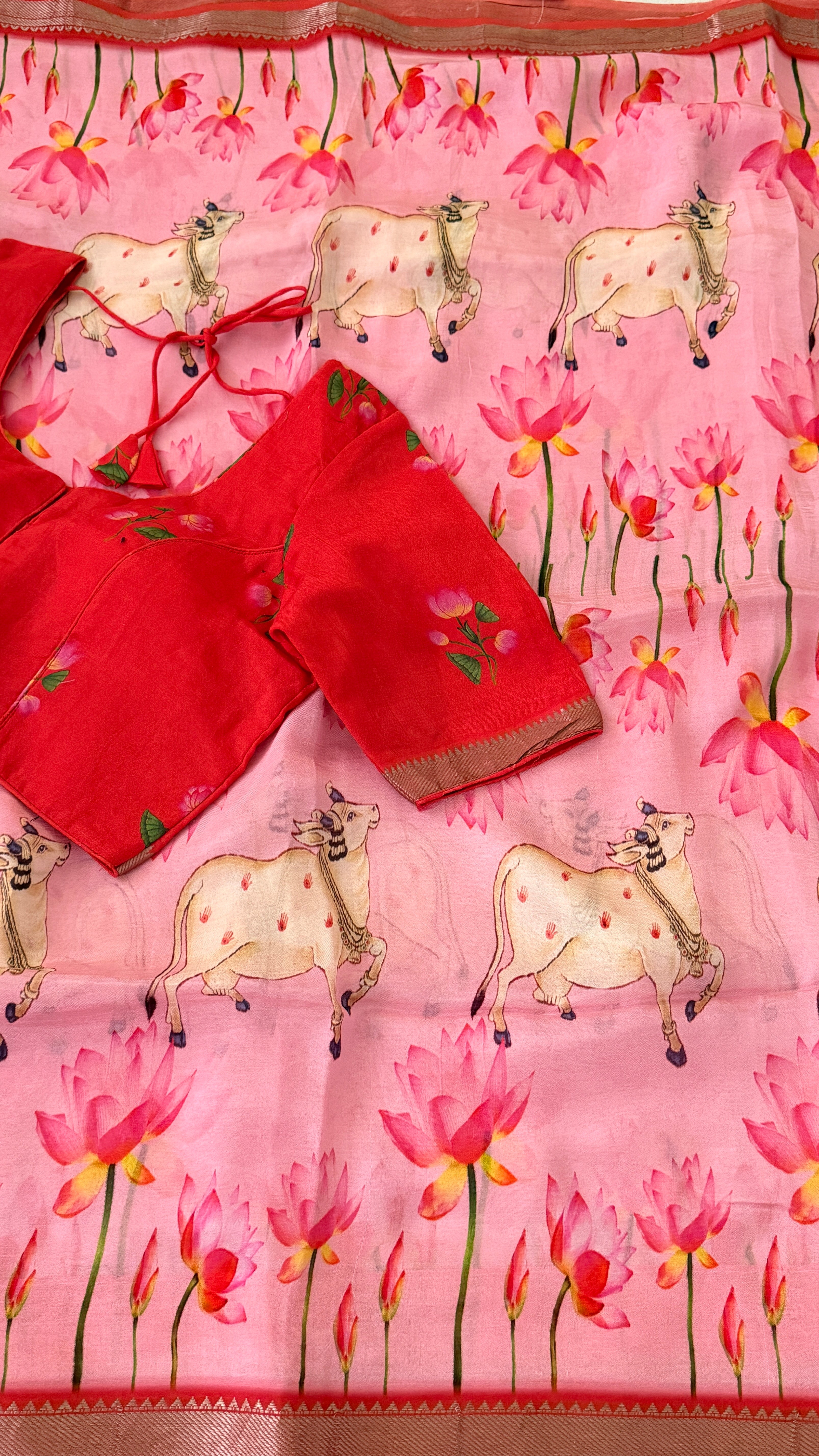 Pink Kalamkari Print Mangalagiri Silk Saree