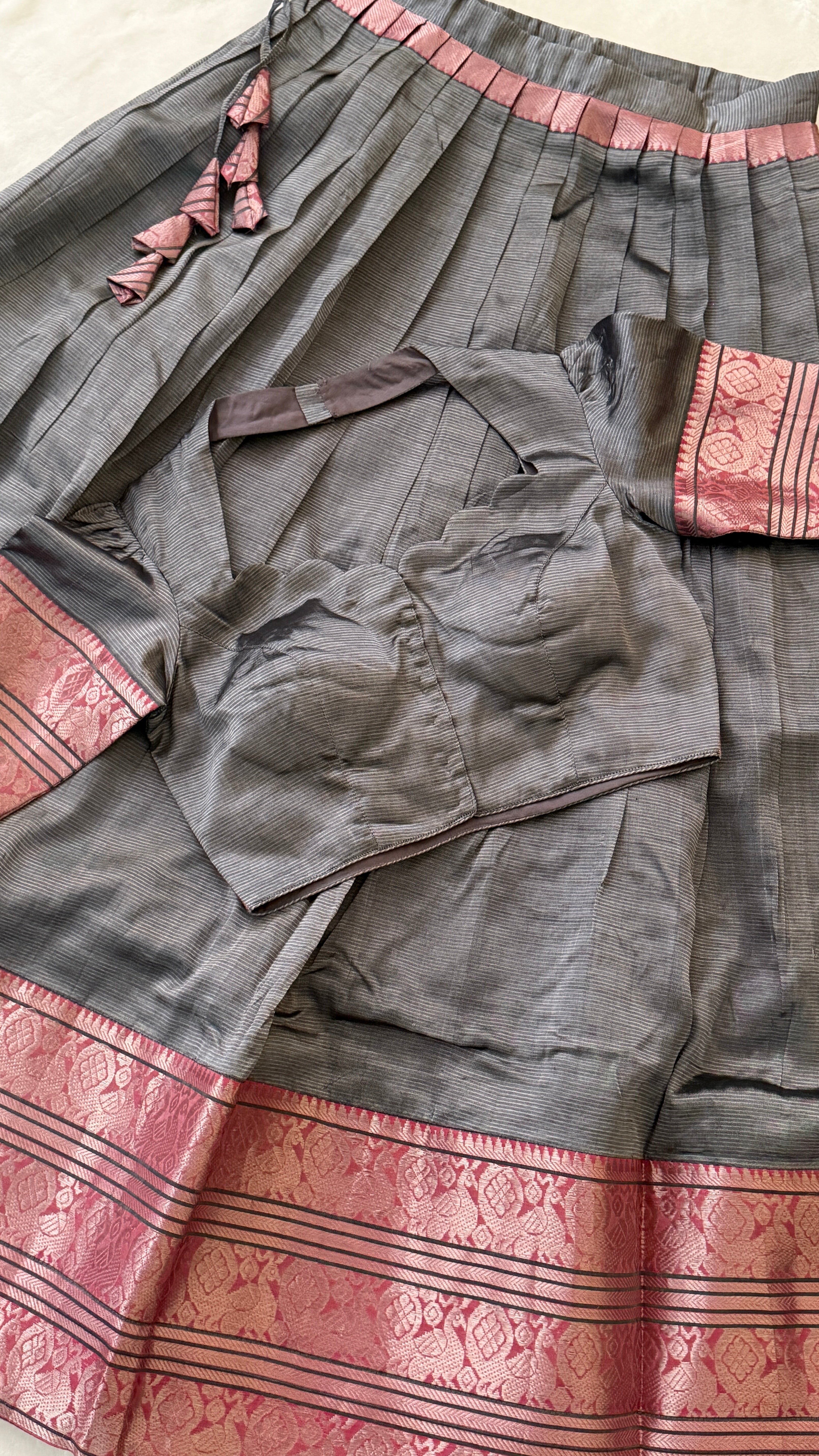 Grey & Rani Pink Half Saree