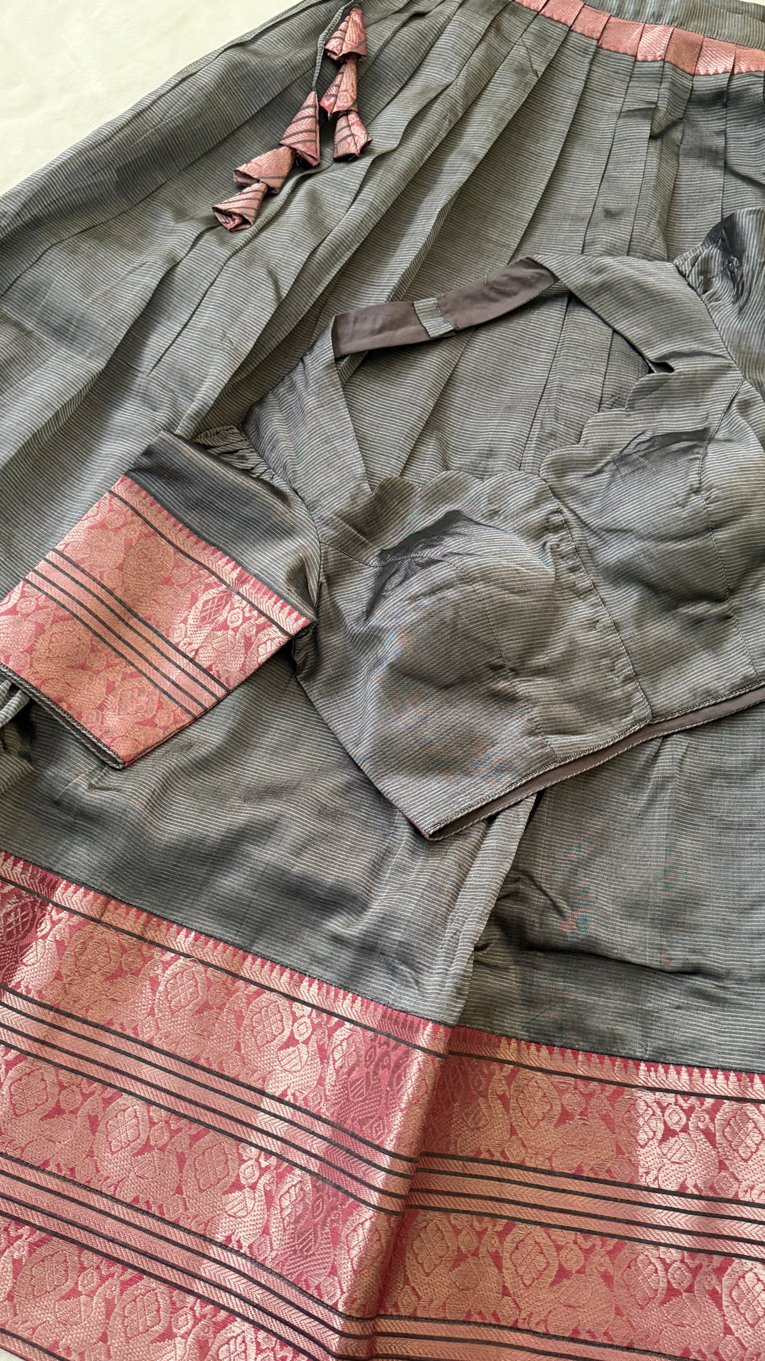 Grey & Rani Pink Half Saree