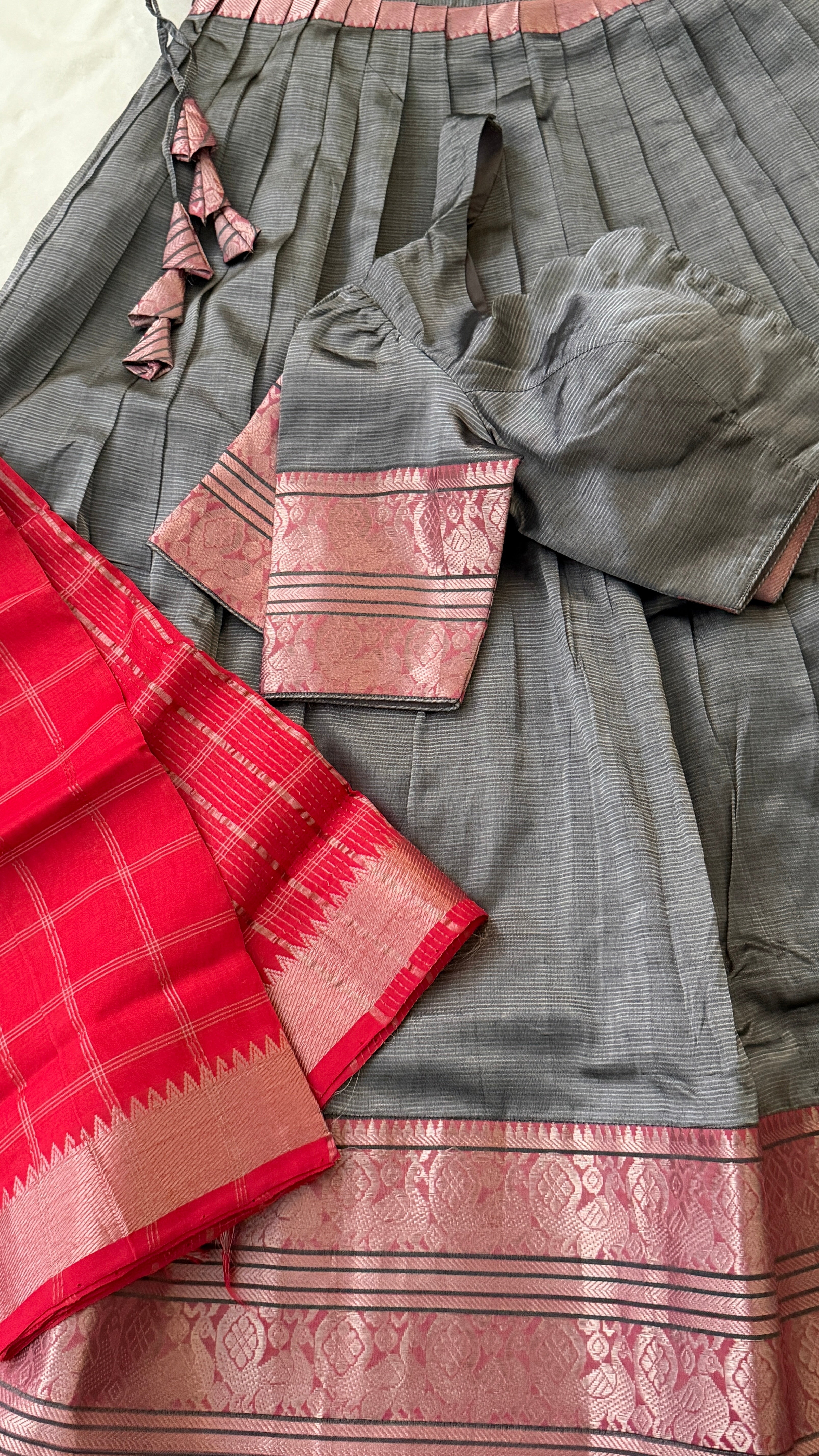 Grey & Rani Pink Half Saree