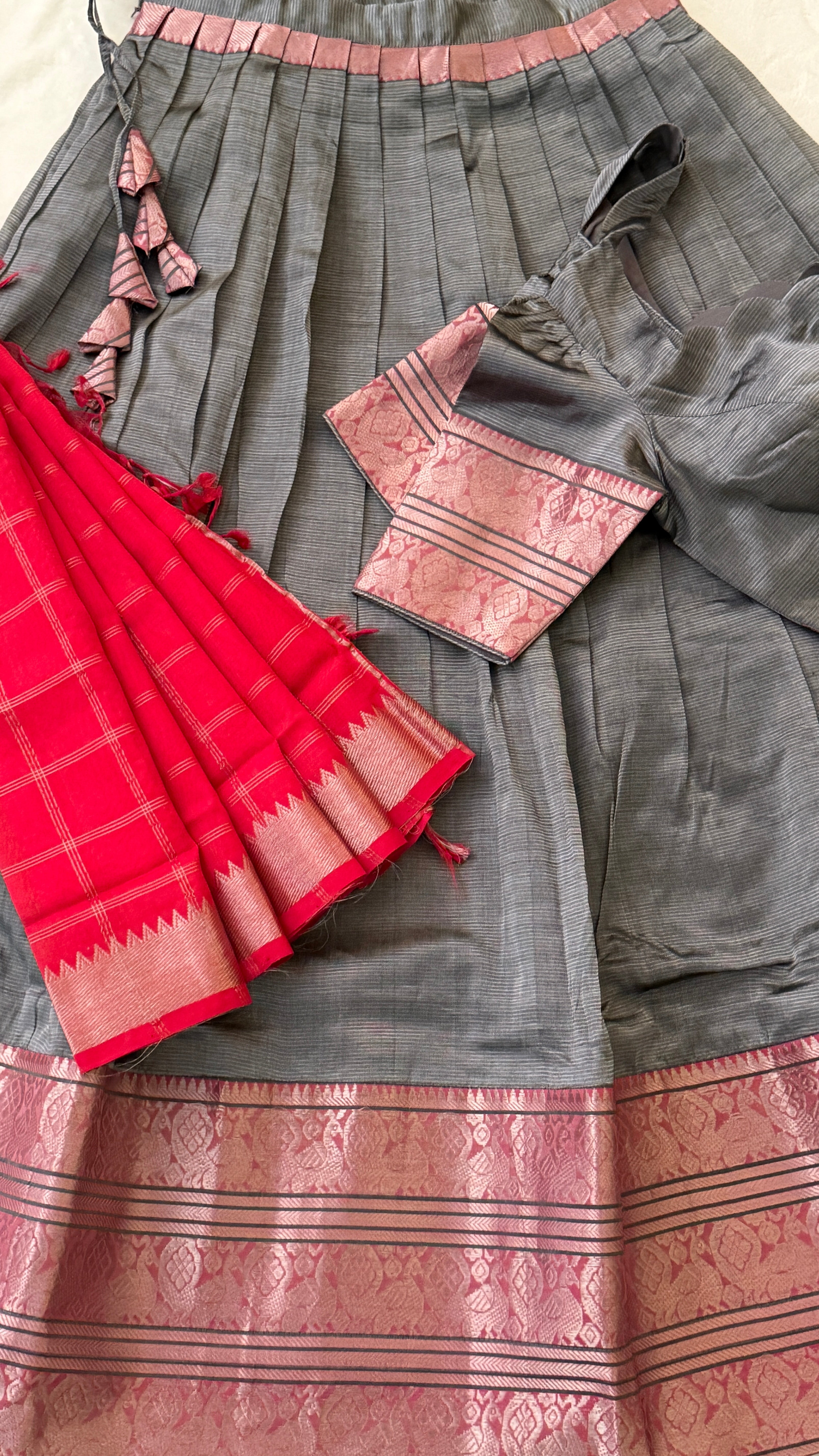 Grey & Rani Pink Half Saree