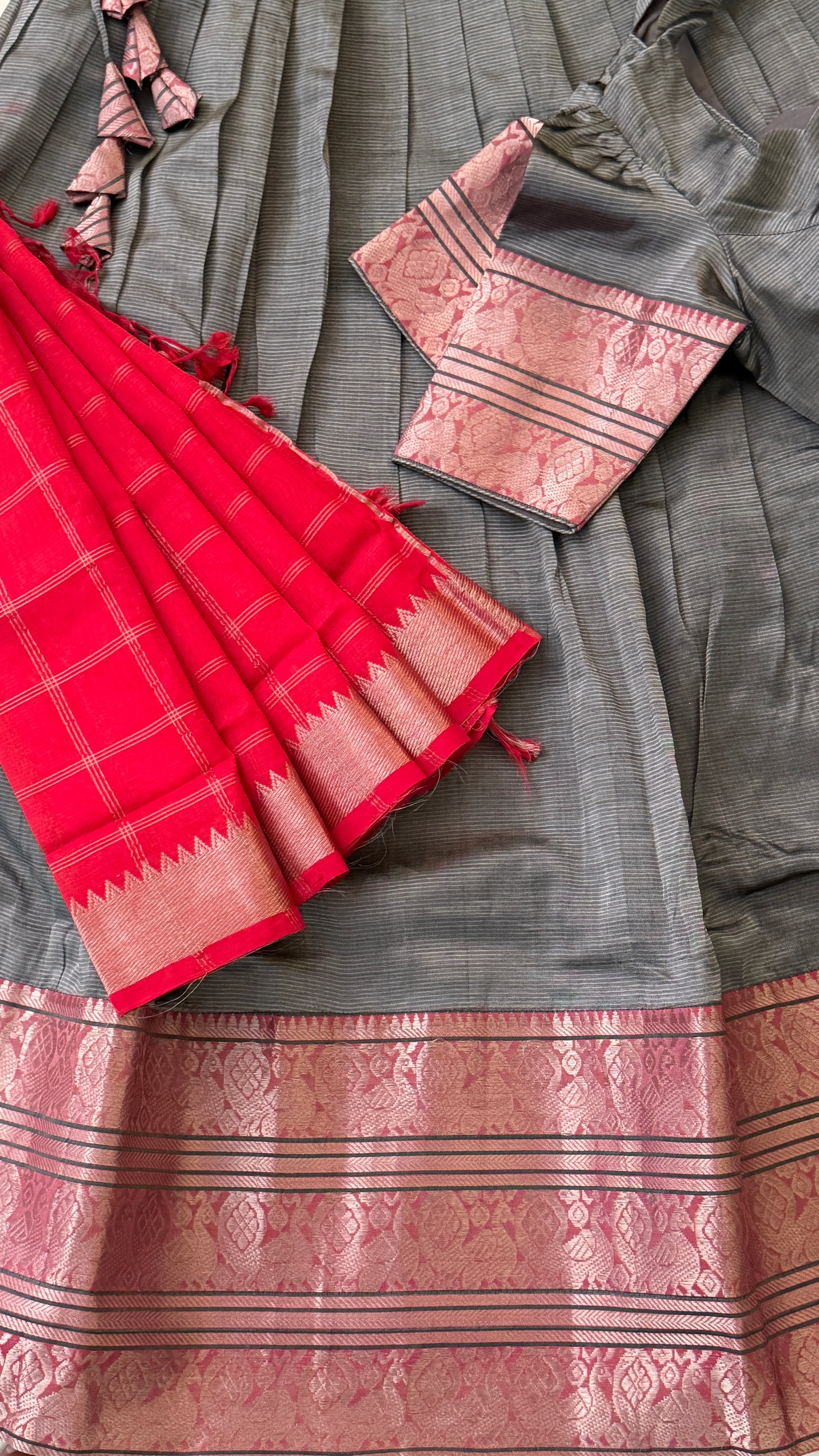 Grey & Rani Pink Half Saree