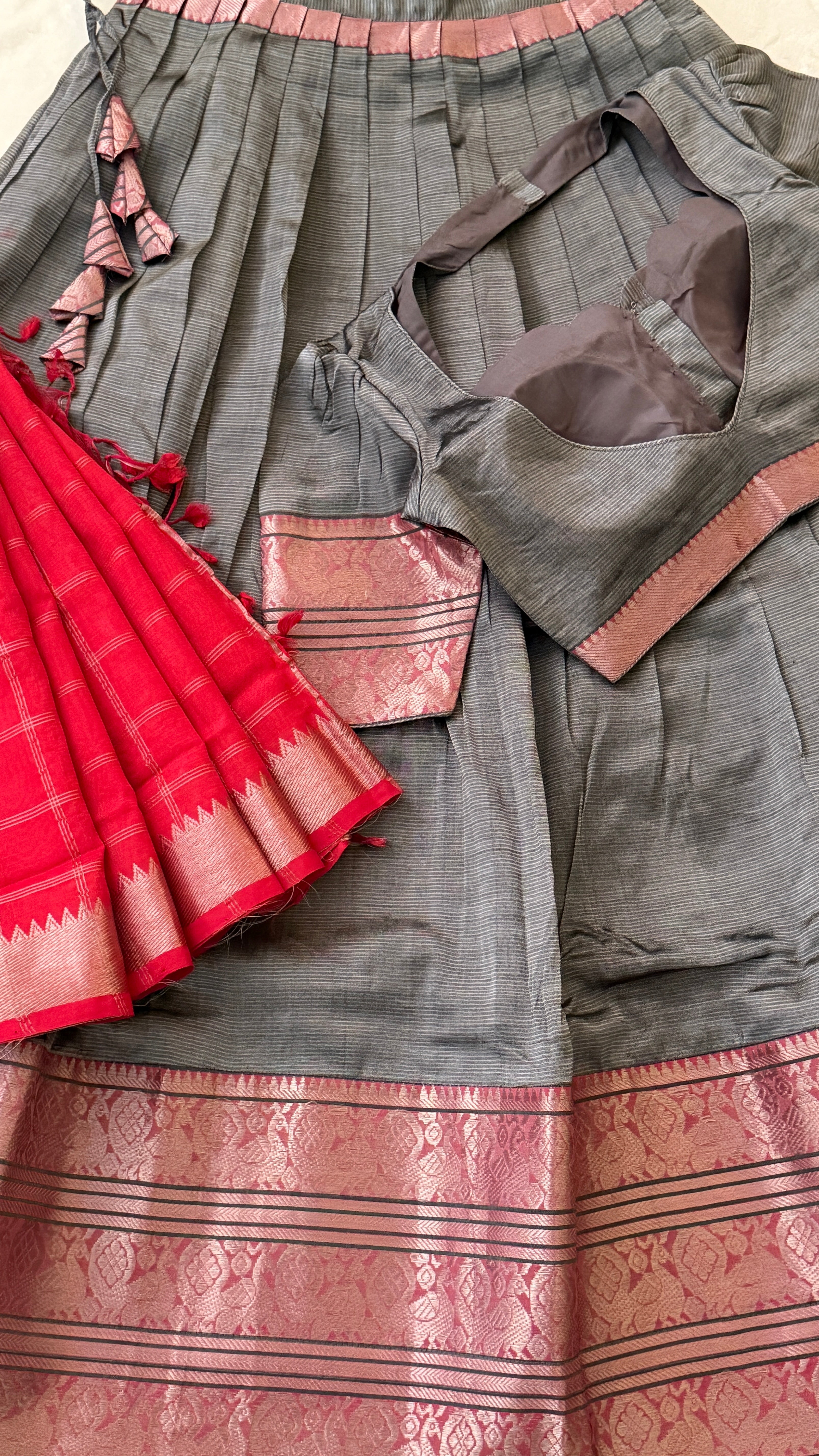Grey & Rani Pink Half Saree