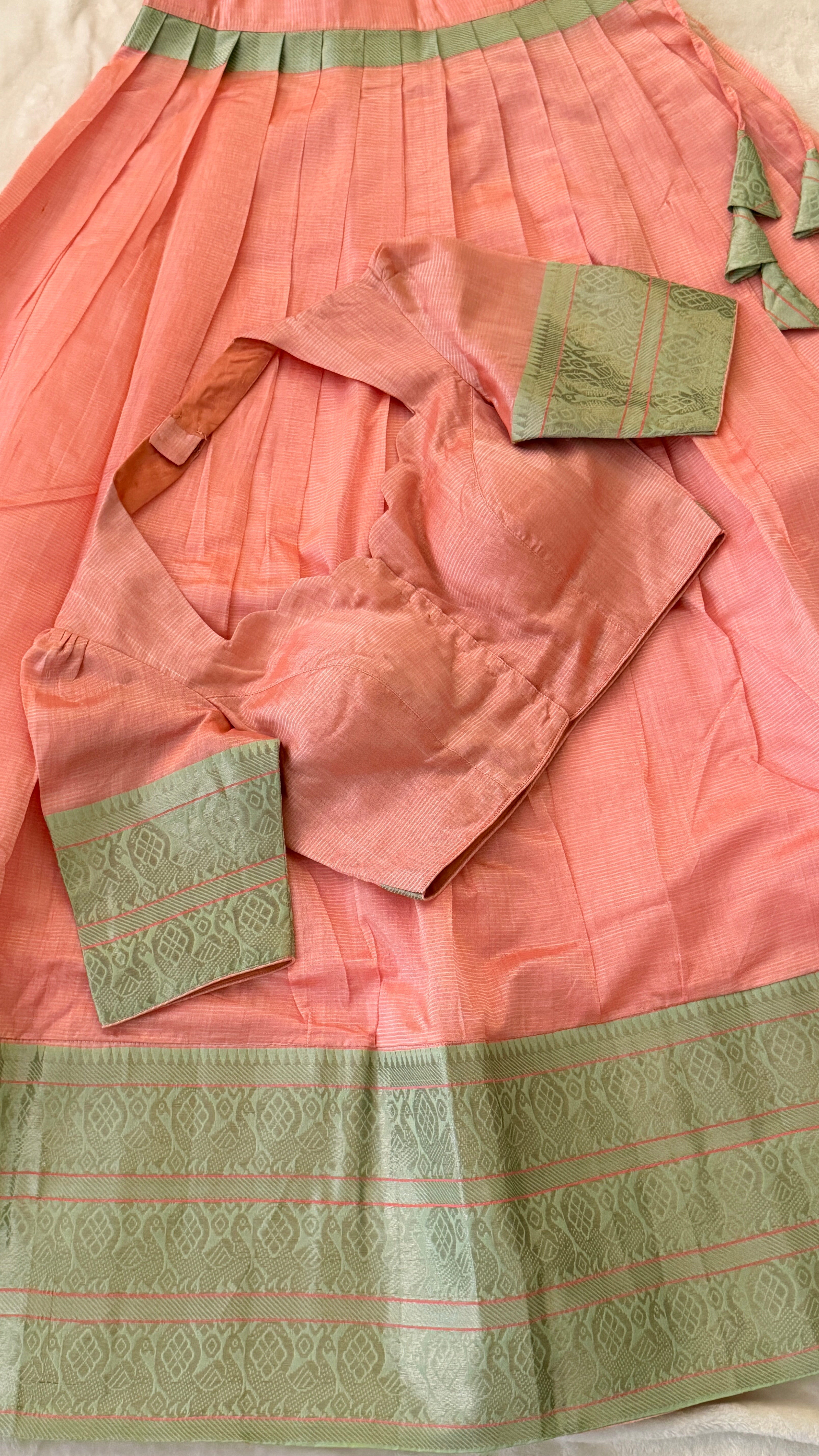 Peach & Green Half Saree