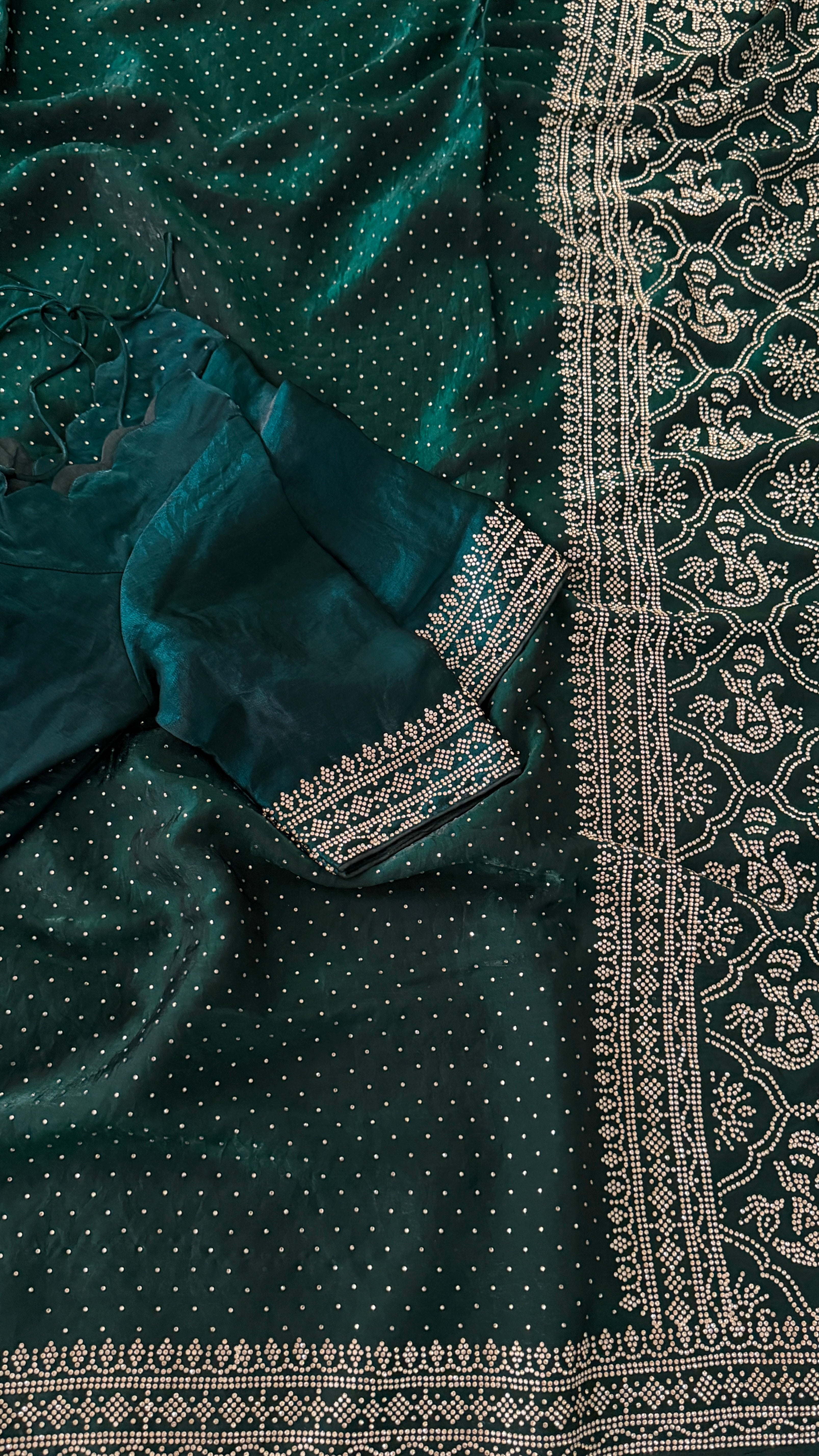 Bottle Green Swarowski Saree