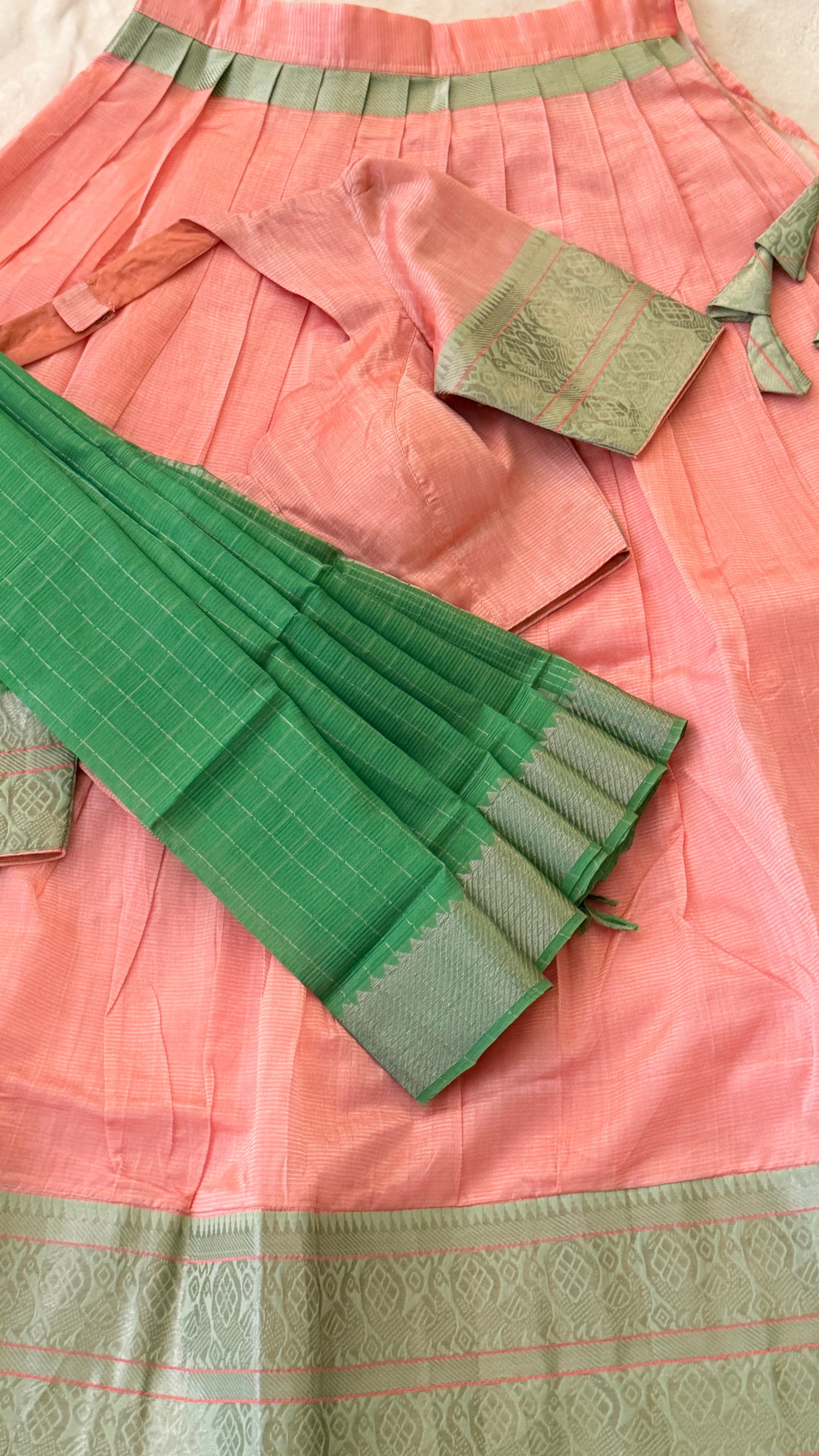 Peach & Green Half Saree