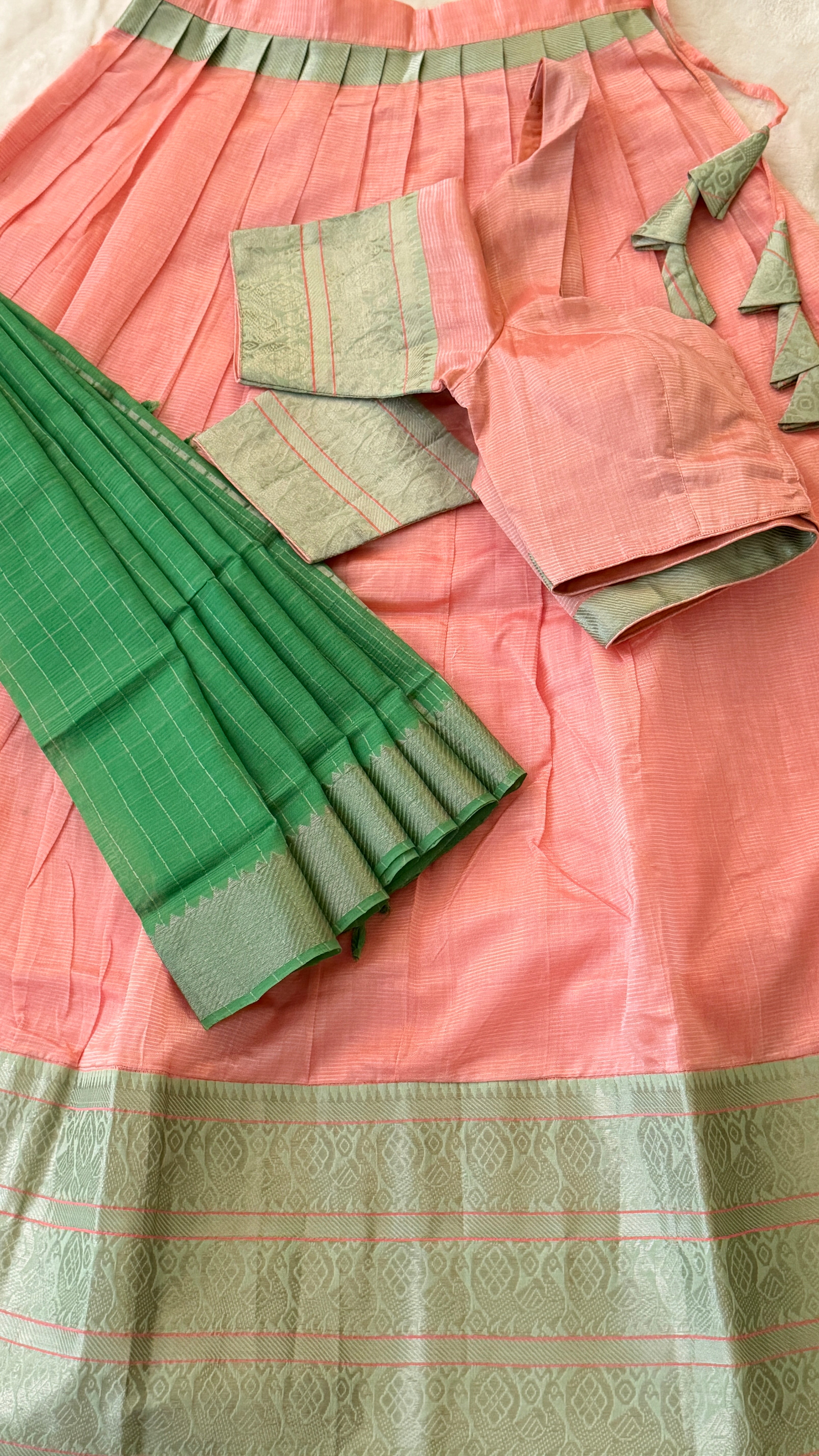 Peach & Green Half Saree