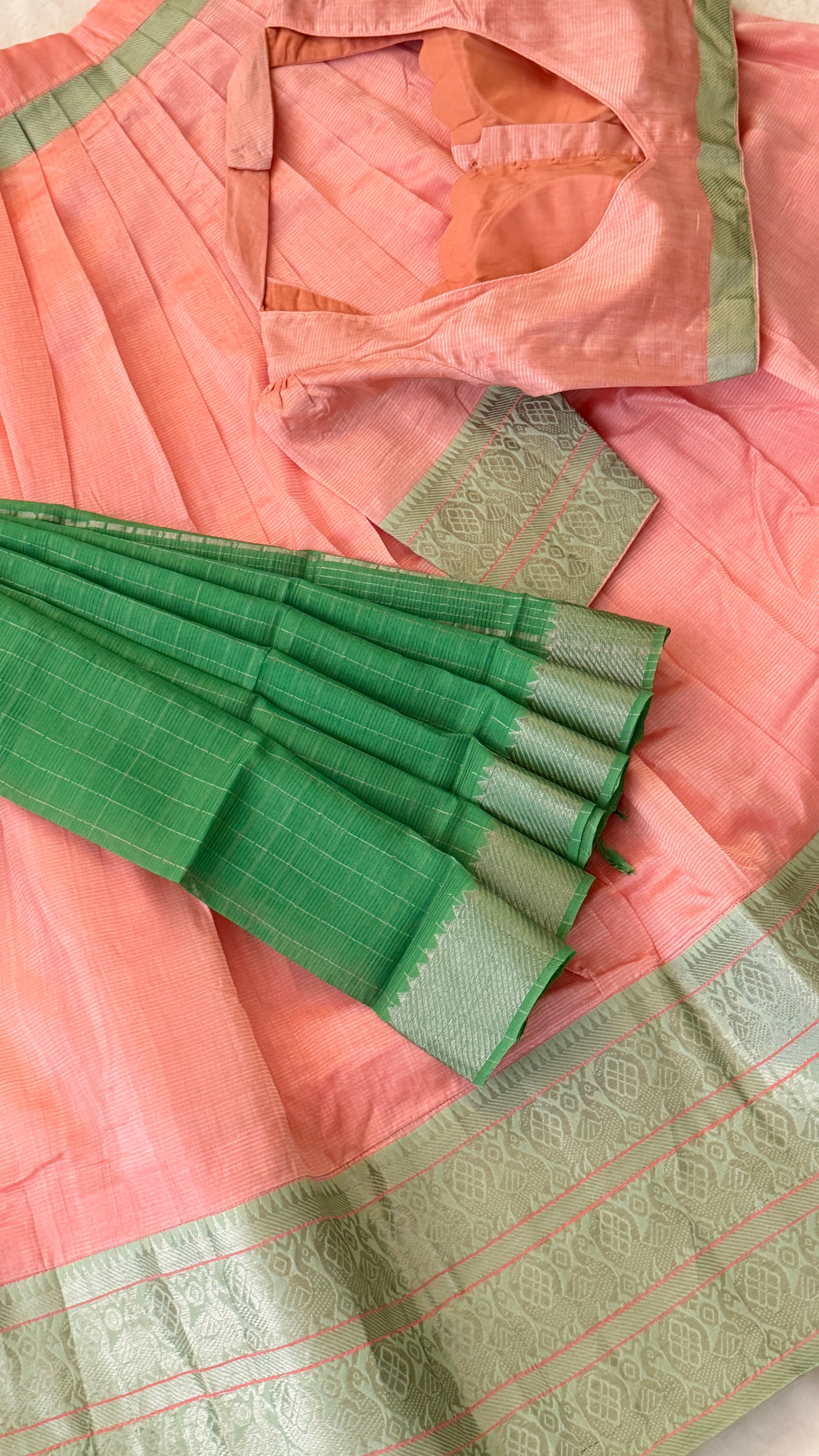 Peach & Green Half Saree