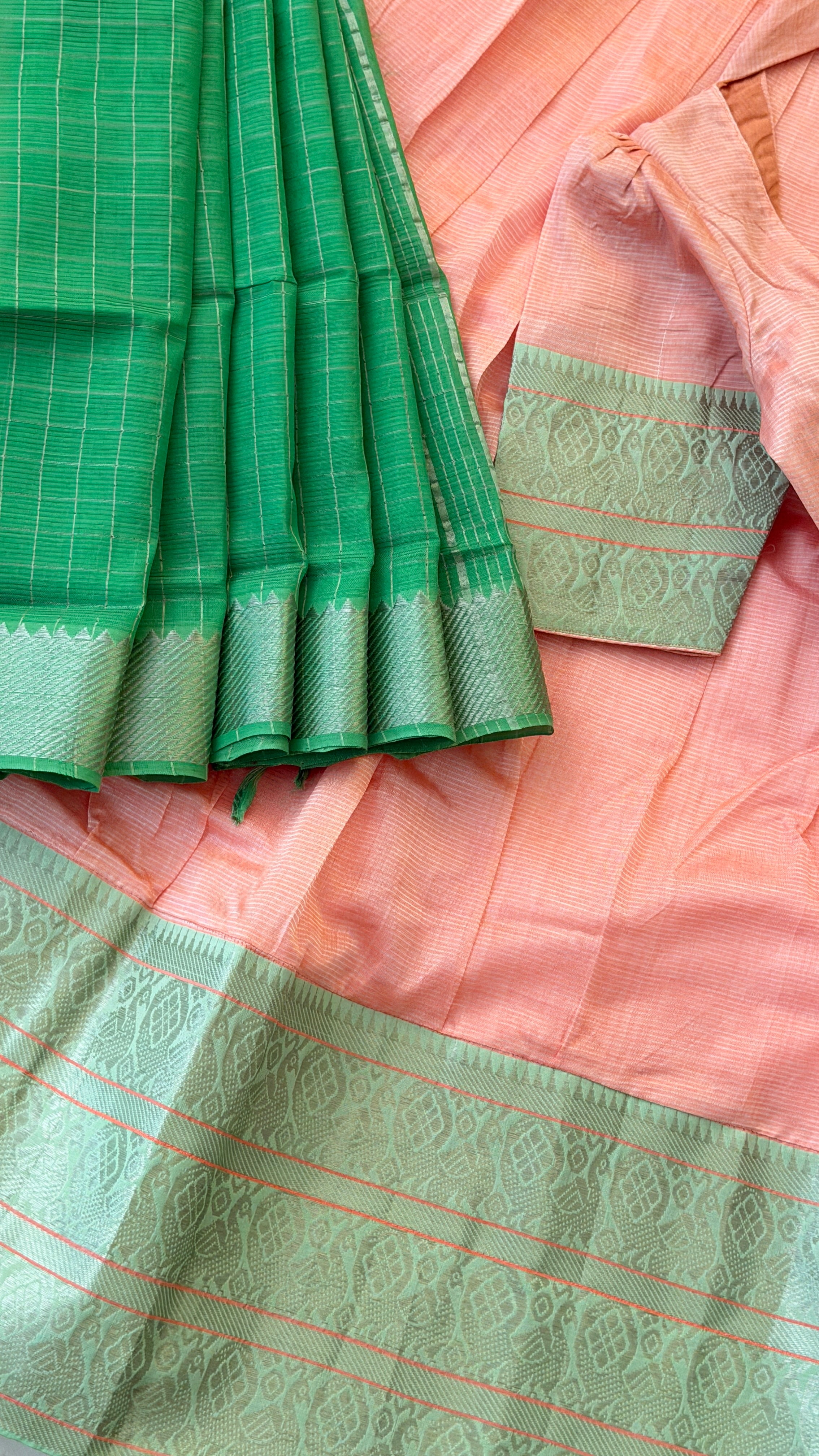 Peach & Green Half Saree