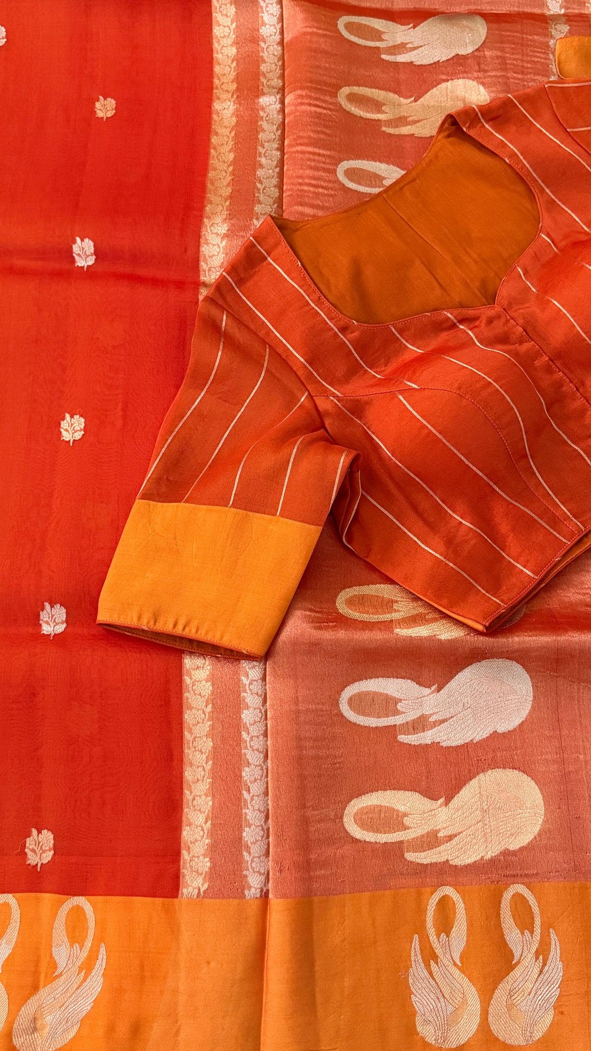 Orange Kora Organza Silk Saree