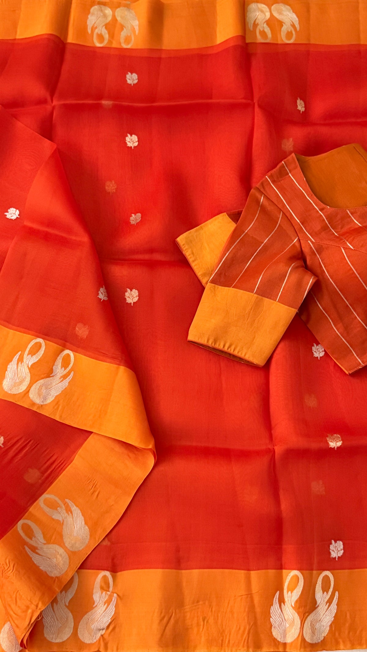 Orange Kora Organza Silk Saree