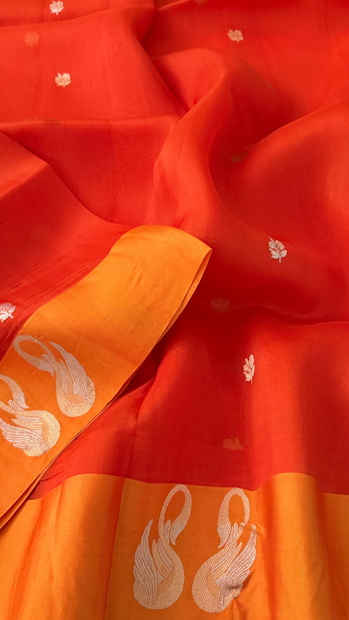Orange Kora Organza Silk Saree