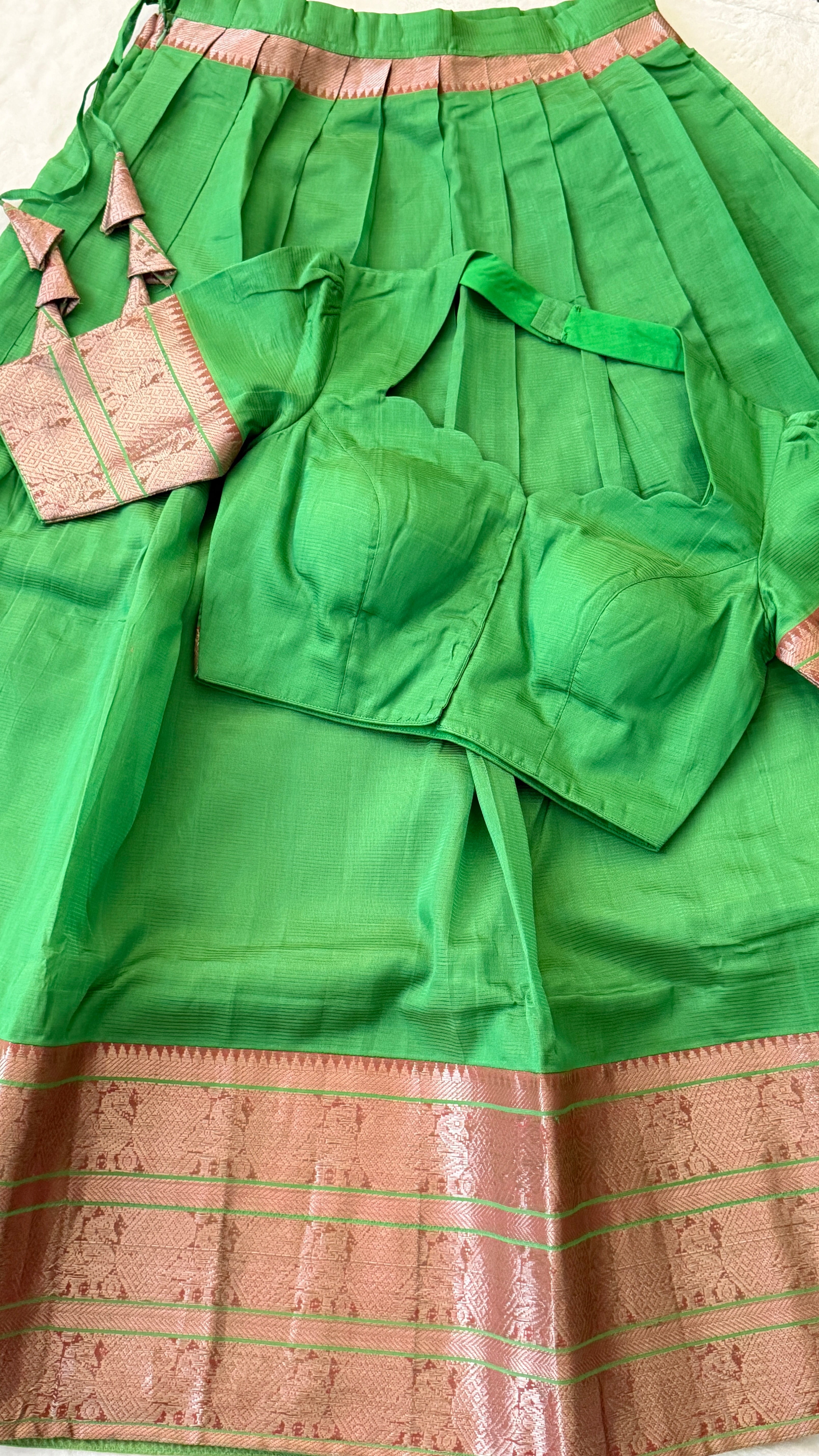 Green & Rani Pink Langa Voni