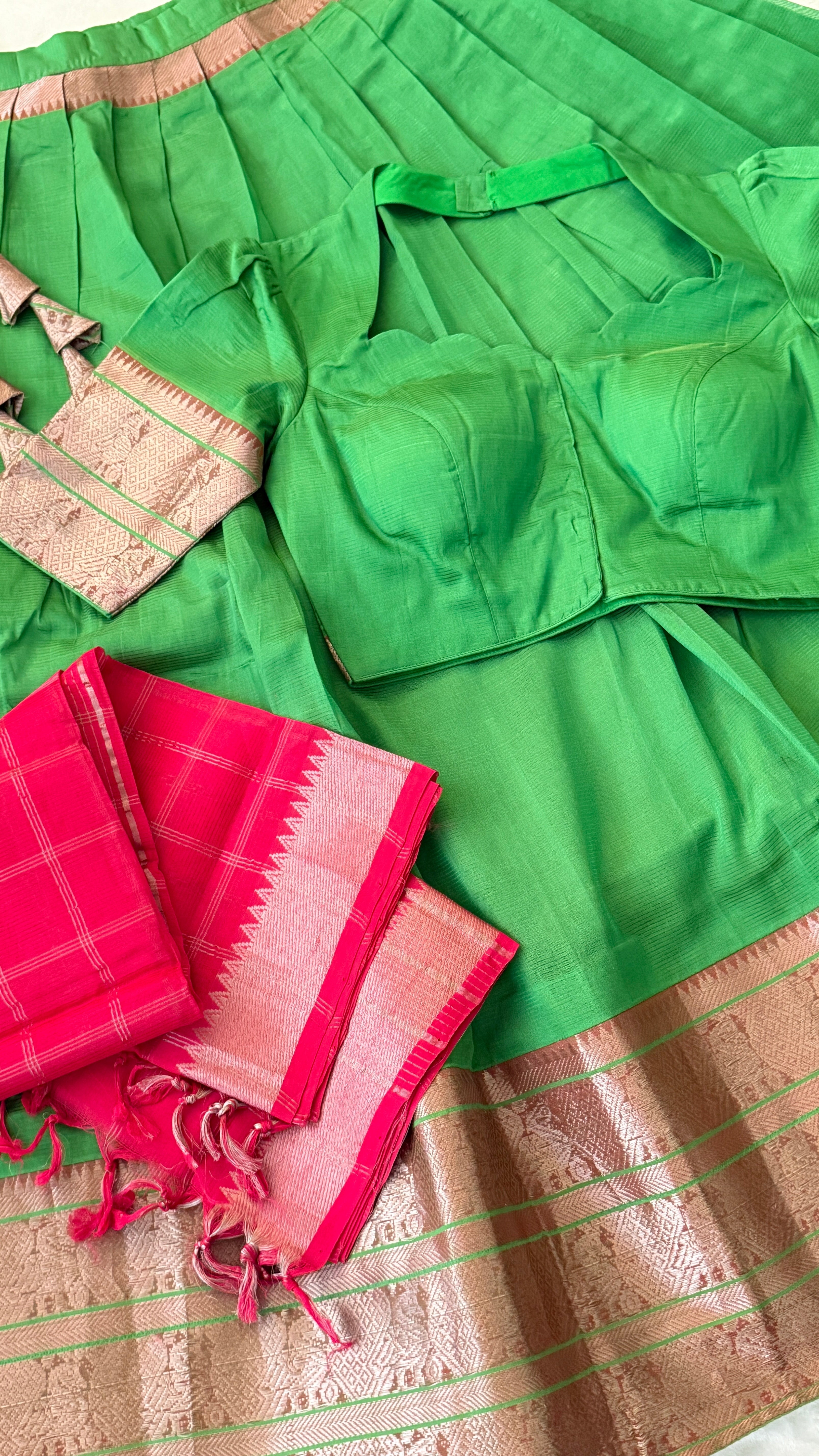 Green & Rani Pink Langa Voni