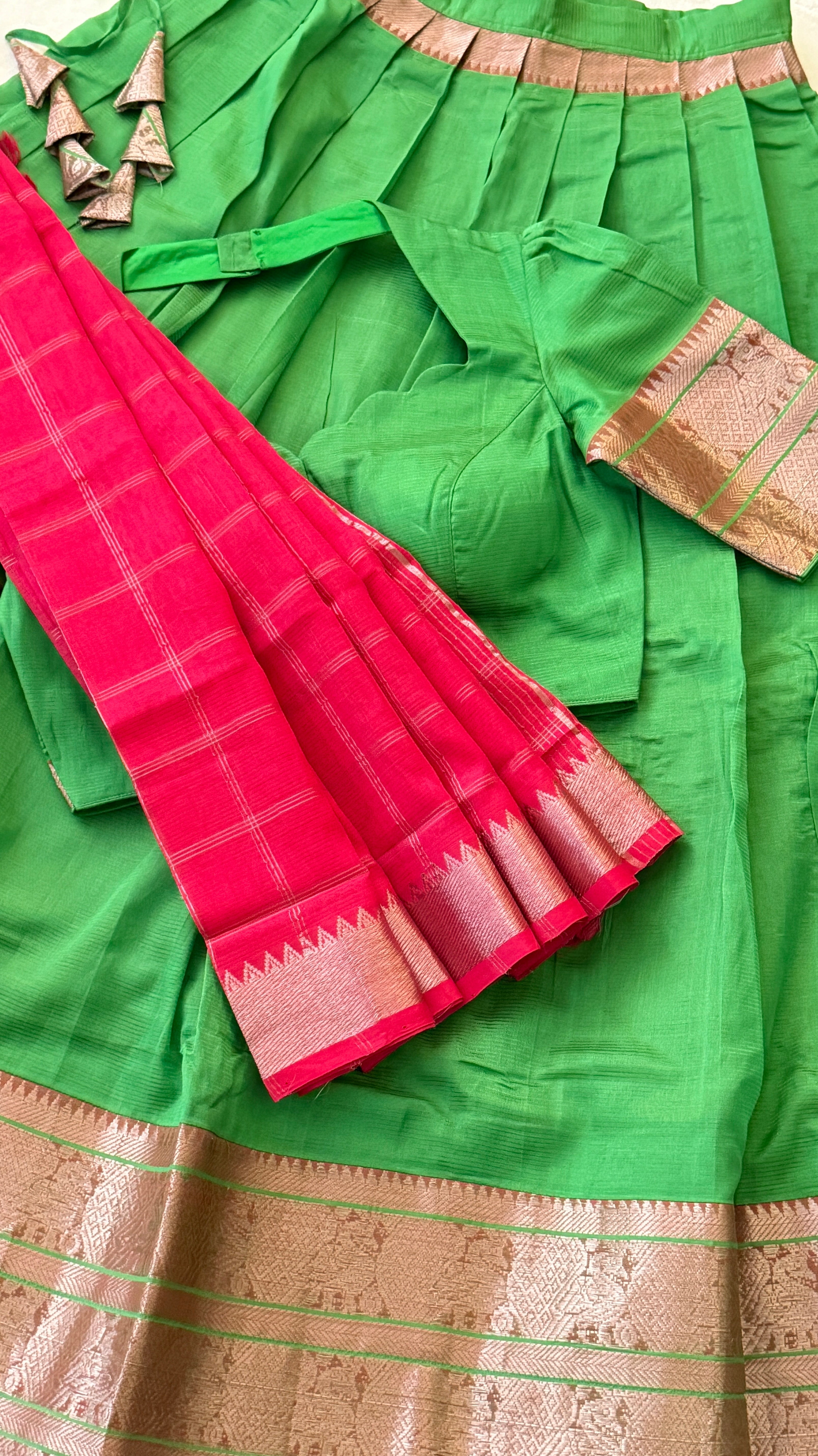 Green & Rani Pink Langa Voni