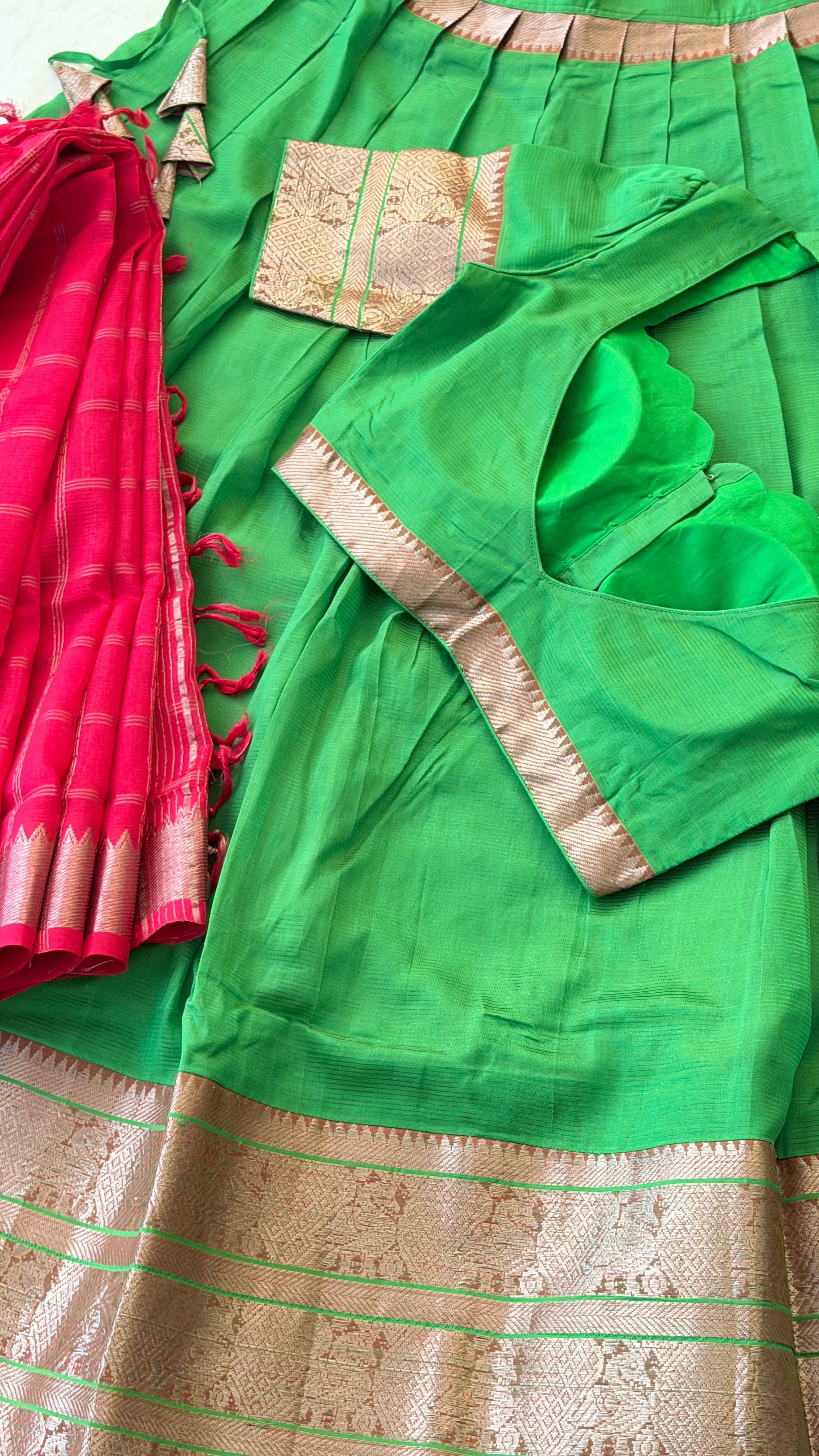 Green & Rani Pink Langa Voni