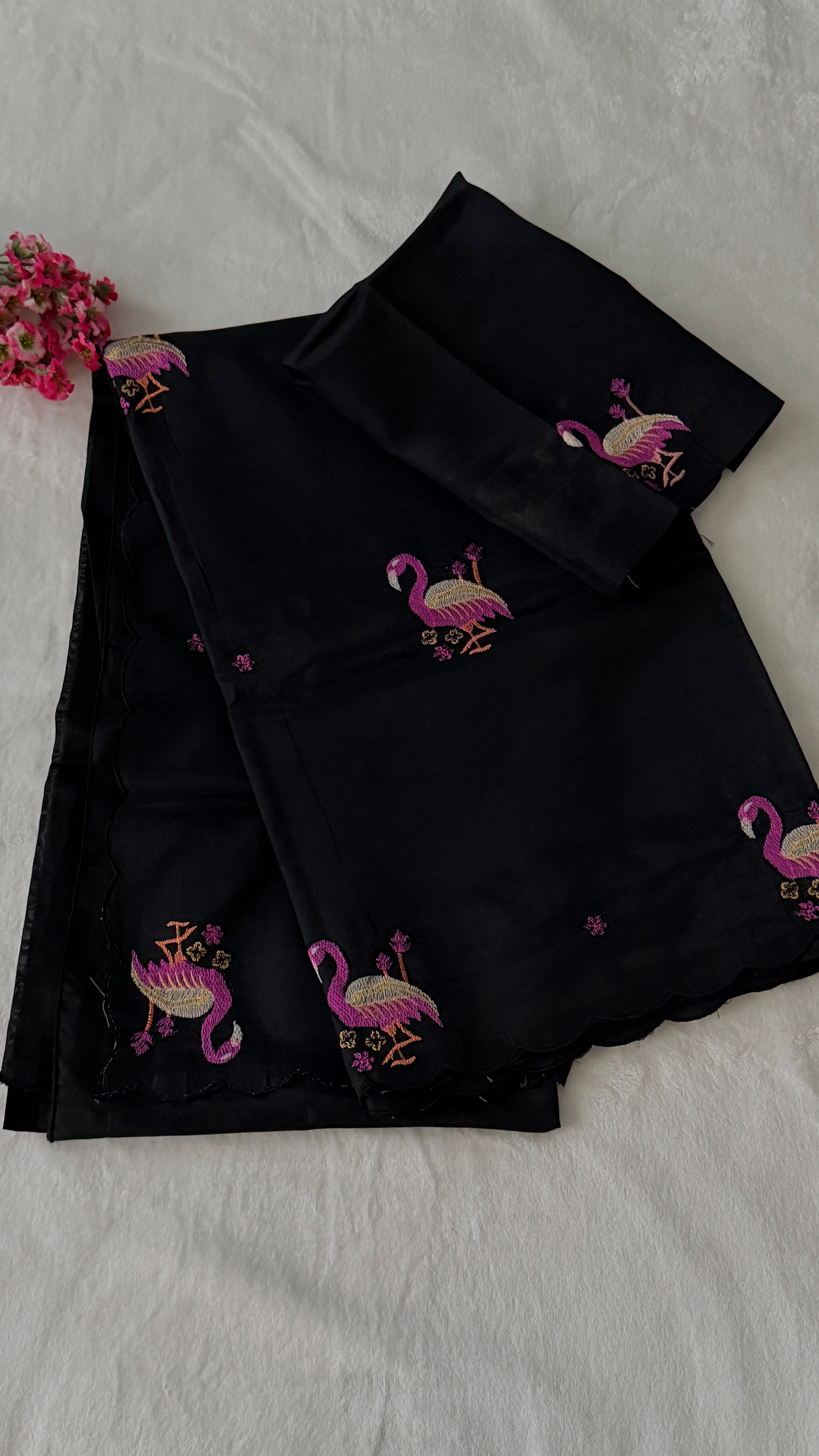 Black Flamingo Mangalagiri Silk Saree