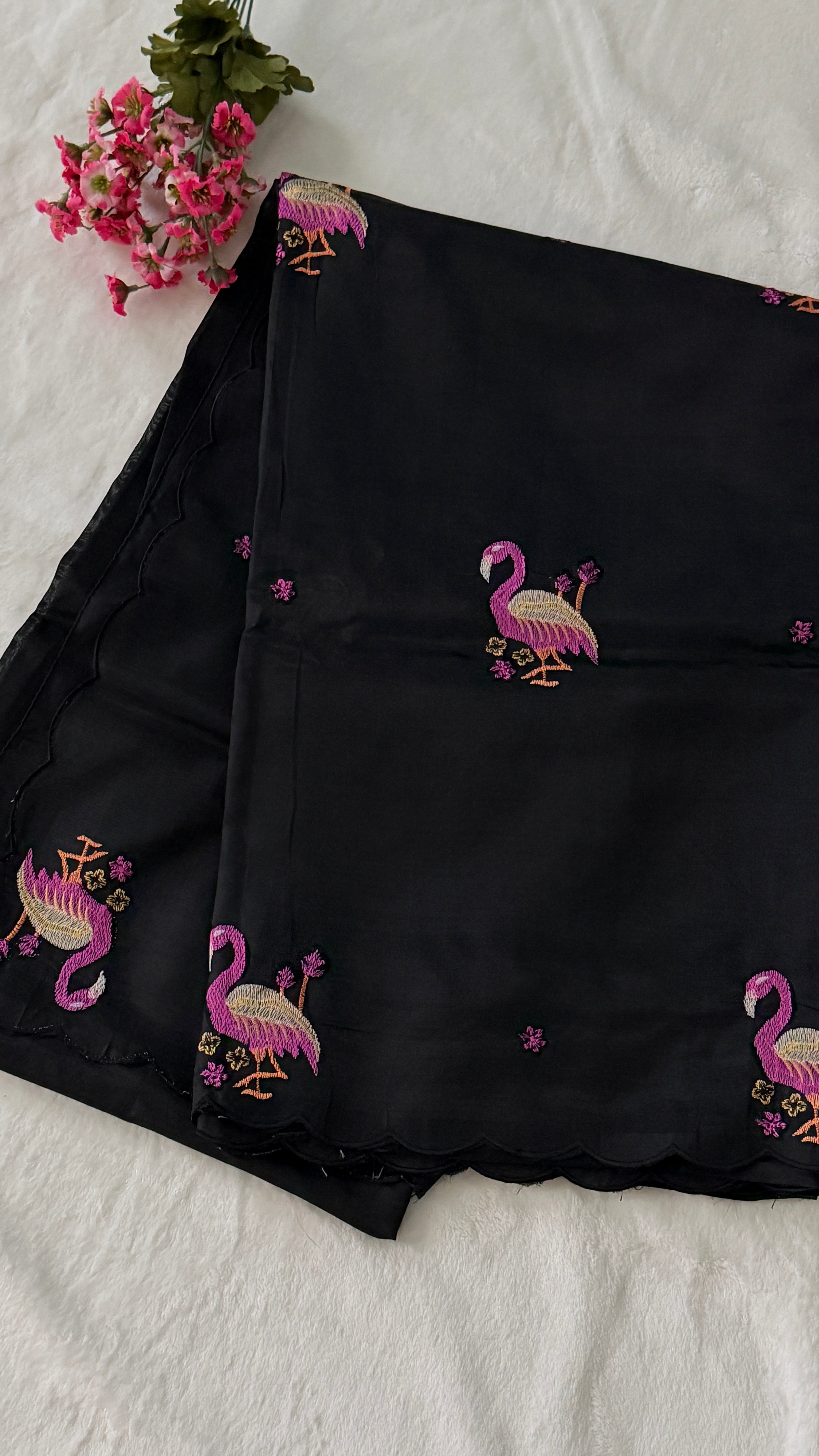 Black Flamingo Mangalagiri Silk Saree
