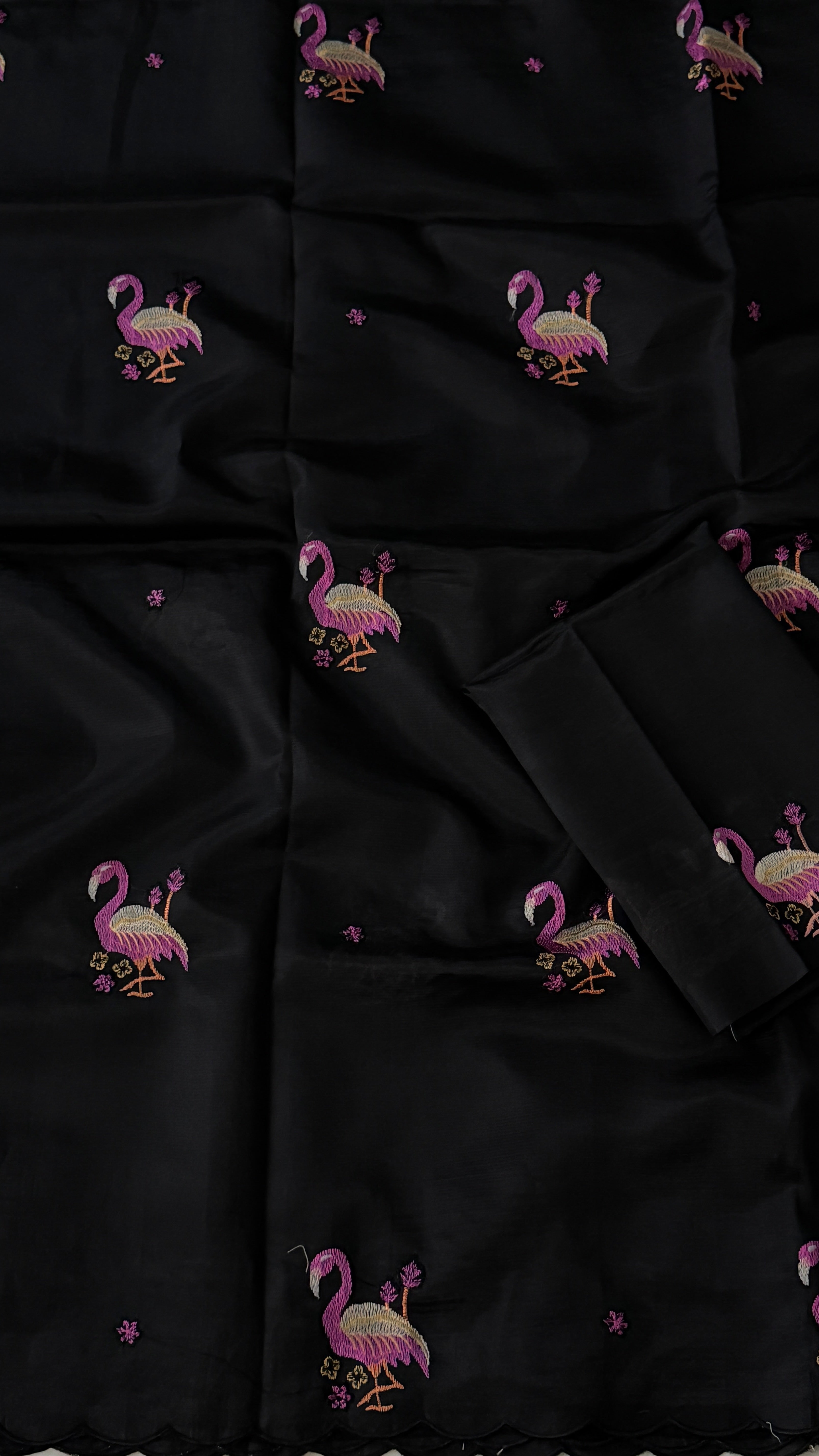 Black Flamingo Mangalagiri Silk Saree