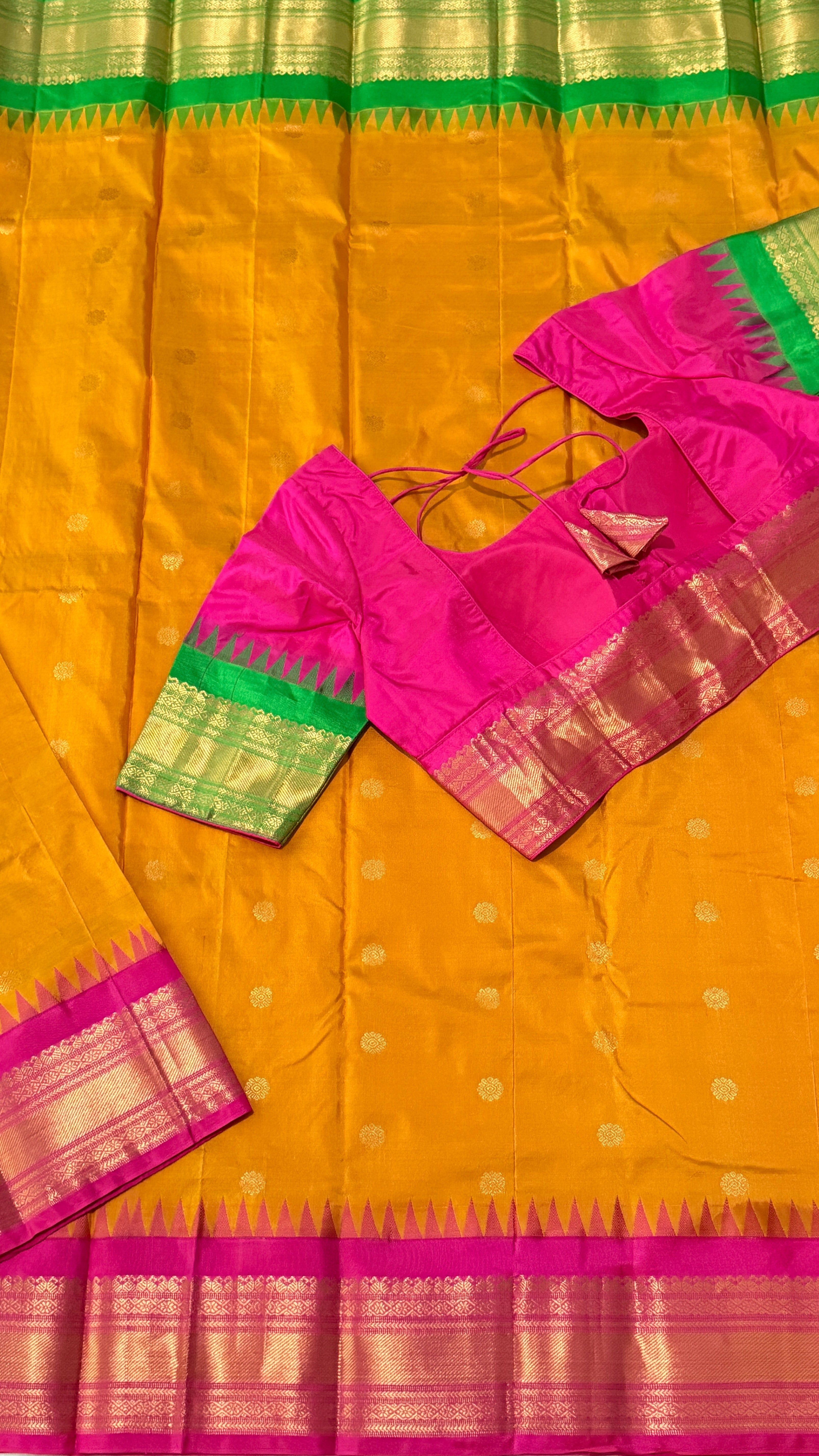 Mustard & Hot Pink Kanchipuram Silk Saree