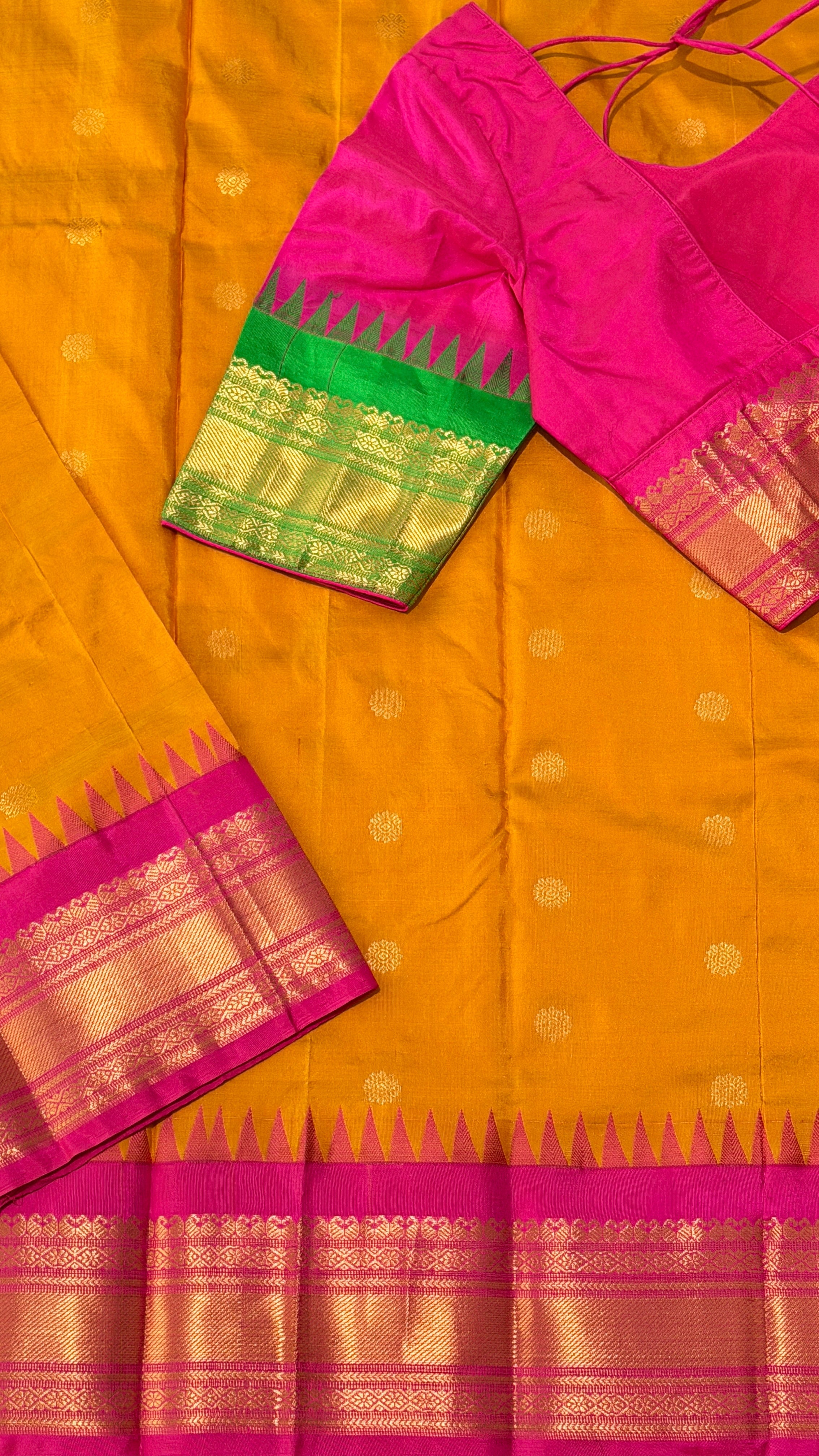 Mustard & Hot Pink Kanchipuram Silk Saree