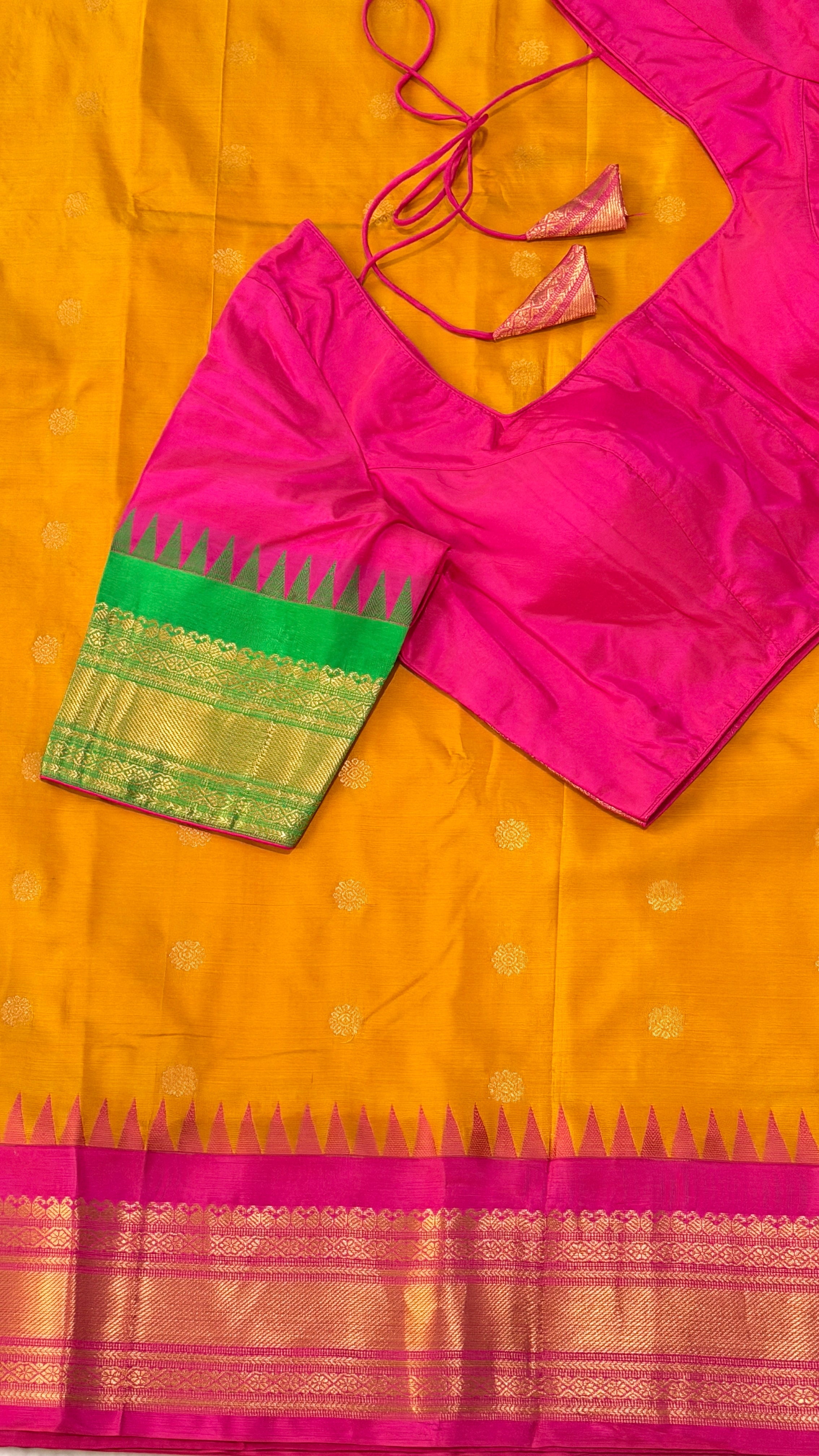 Mustard & Hot Pink Kanchipuram Silk Saree