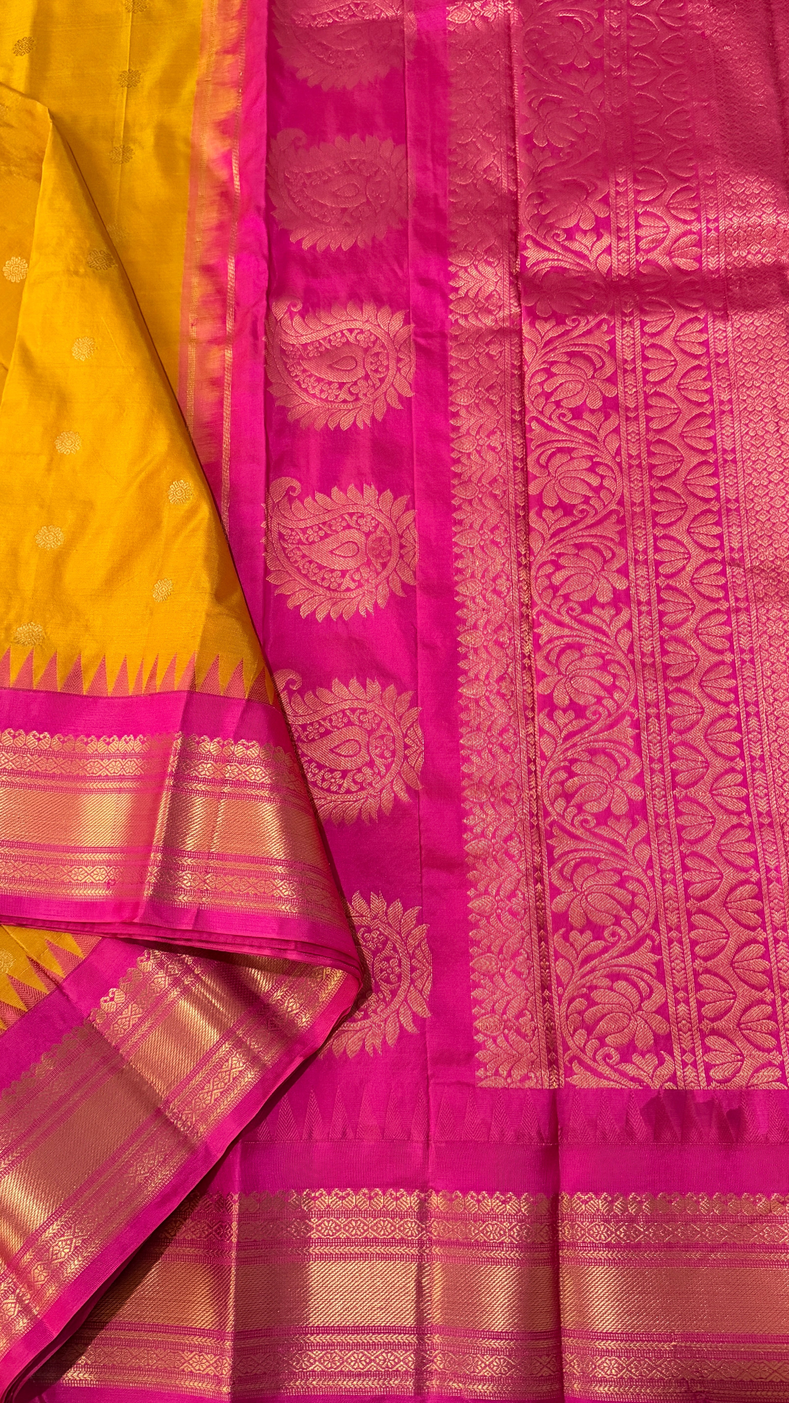 Mustard & Hot Pink Kanchipuram Silk Saree