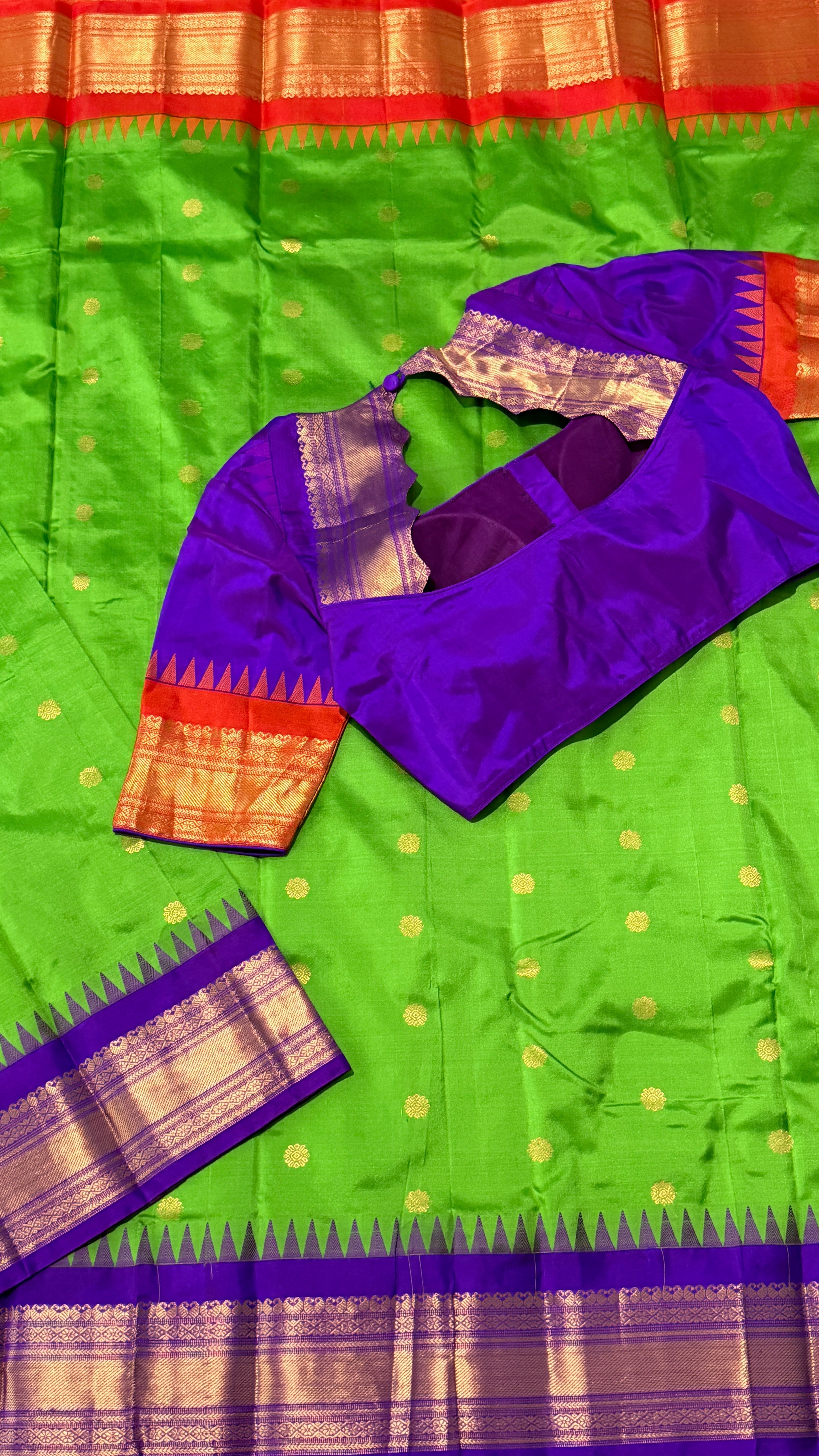 Green & Violet Kanchipuram Silk Saree