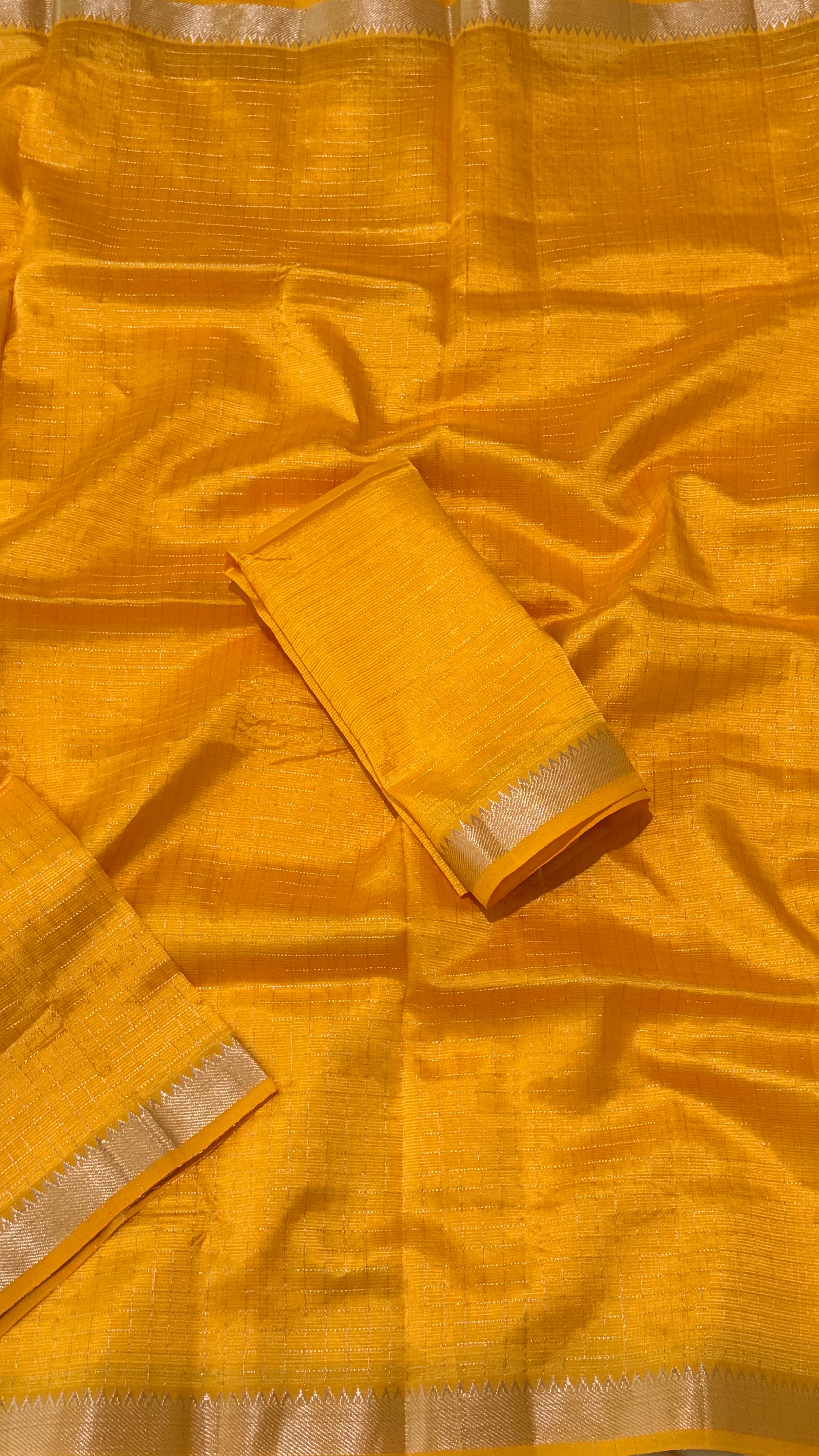 Mustard Checks Mangalagiri Silk Saree