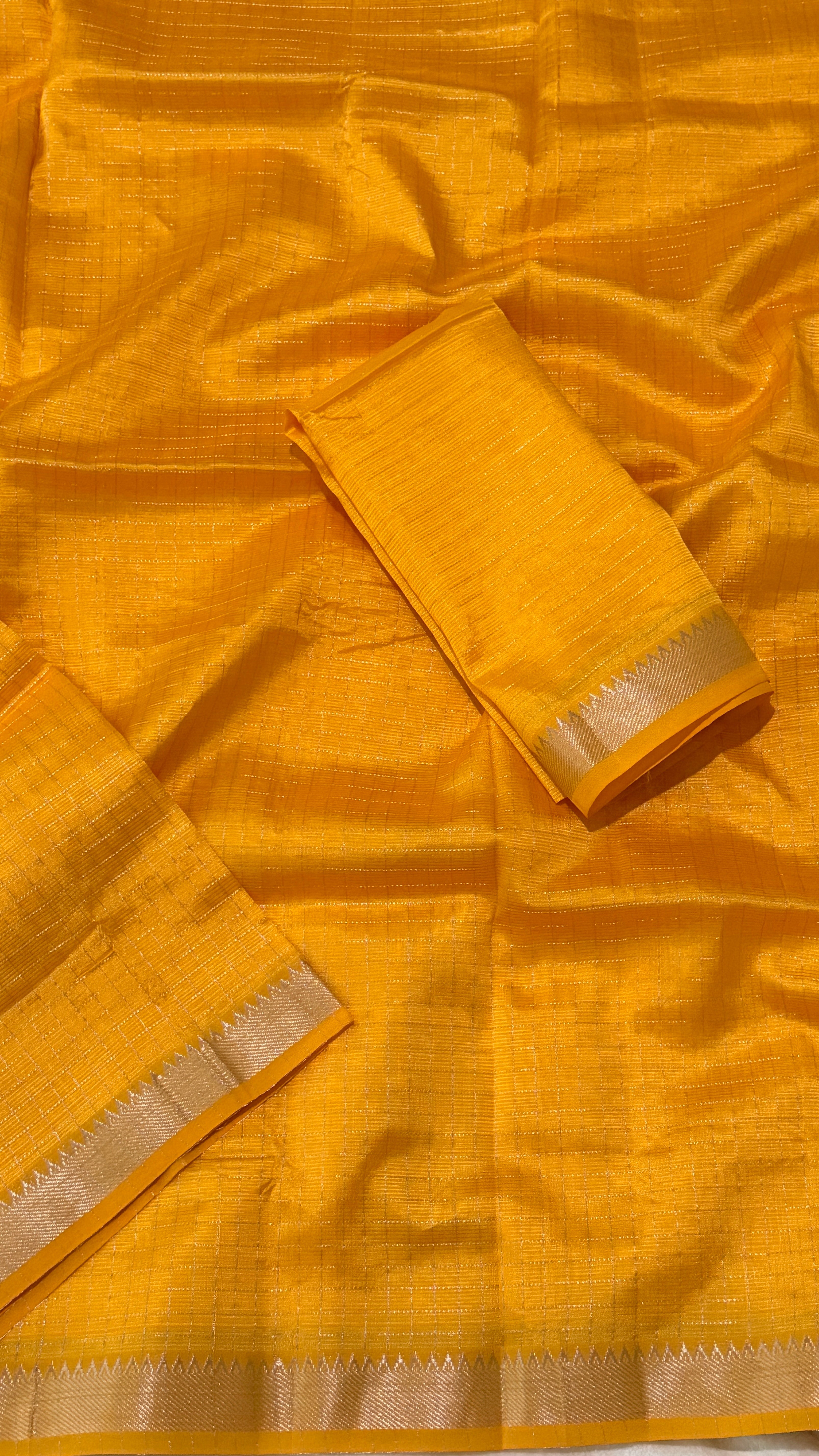 Mustard Checks Mangalagiri Silk Saree