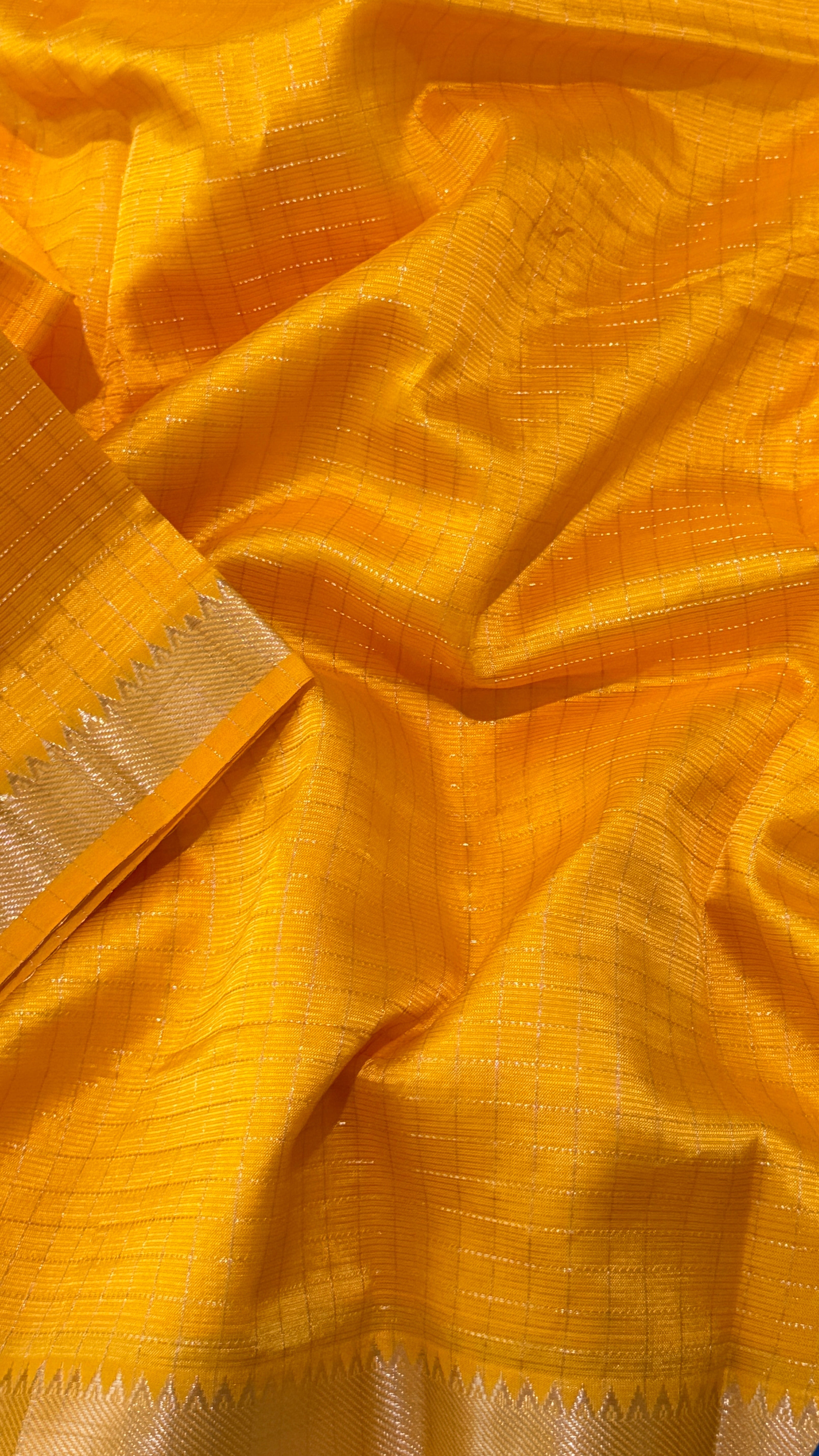 Mustard Checks Mangalagiri Silk Saree