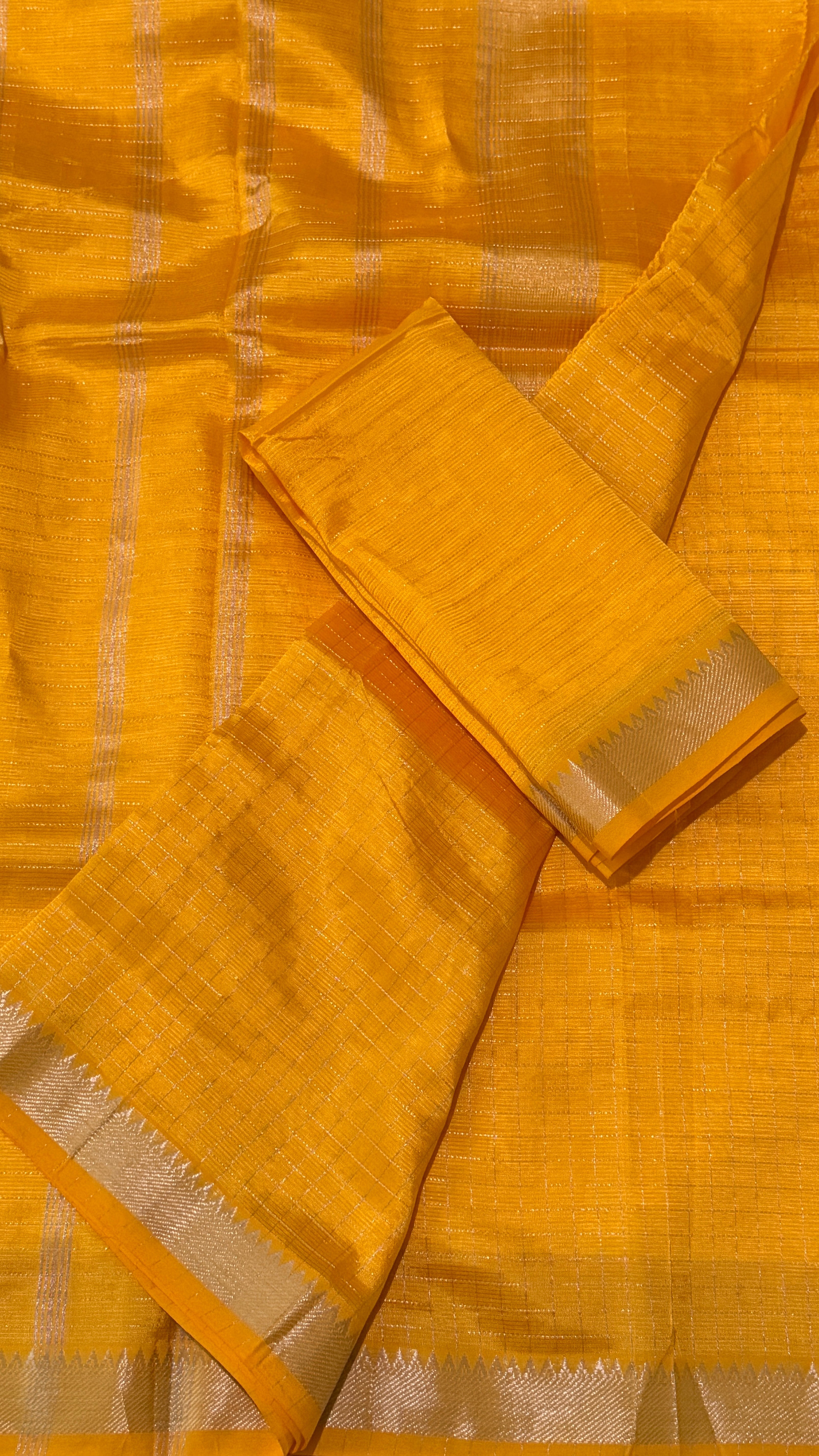 Mustard Checks Mangalagiri Silk Saree