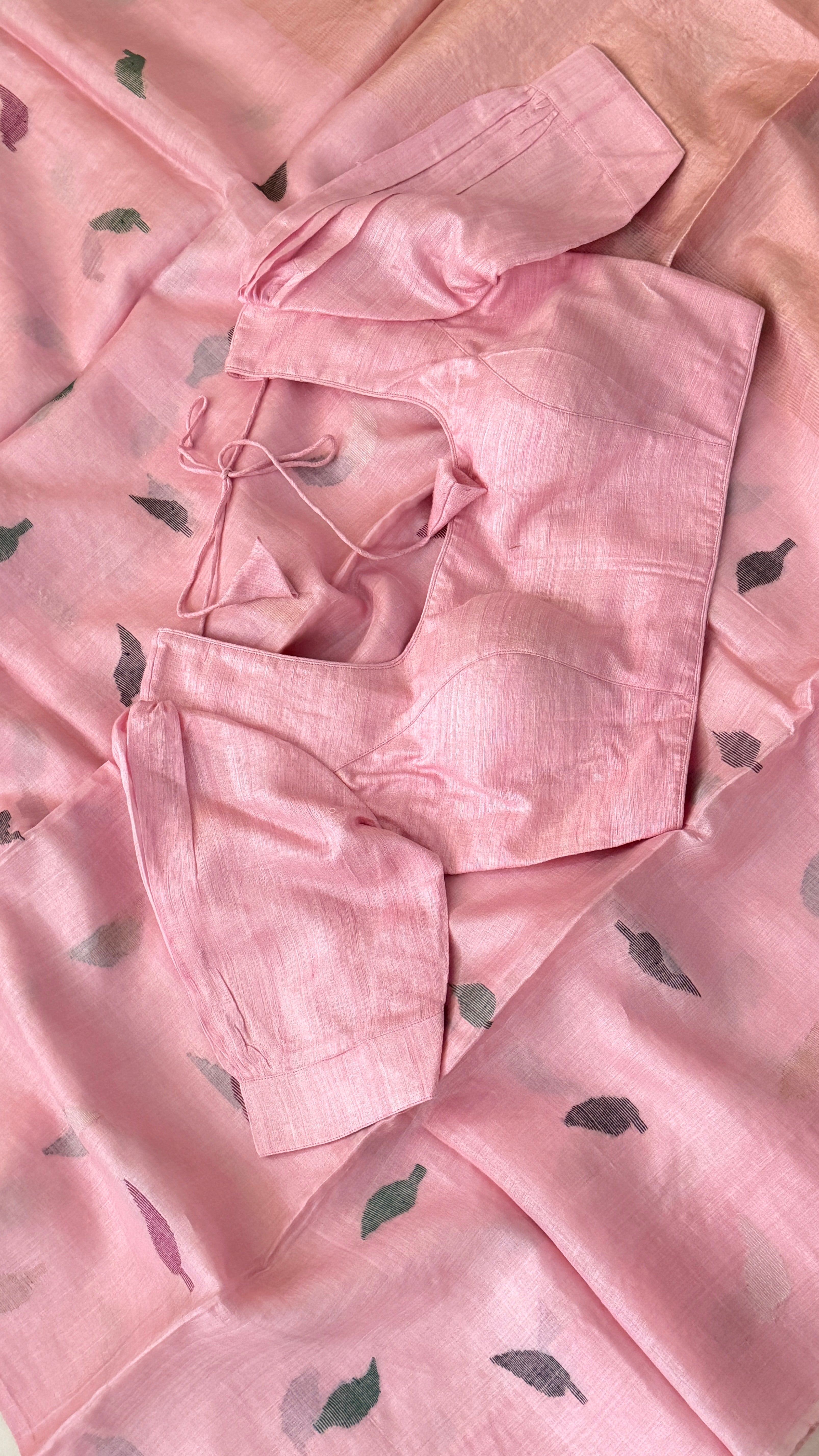 Baby Pink Gicha Tussar Silk Saree