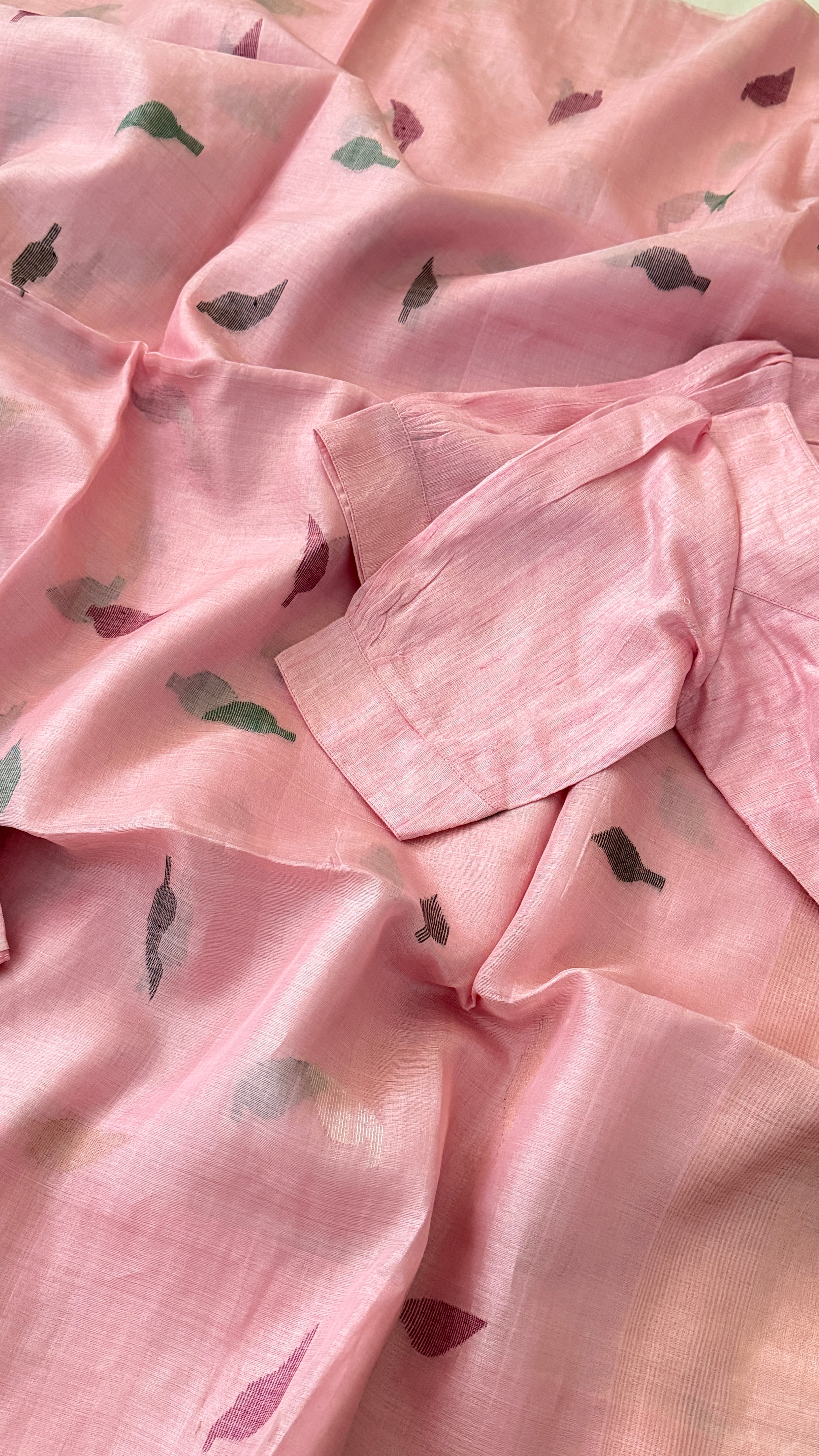 Baby Pink Gicha Tussar Silk Saree
