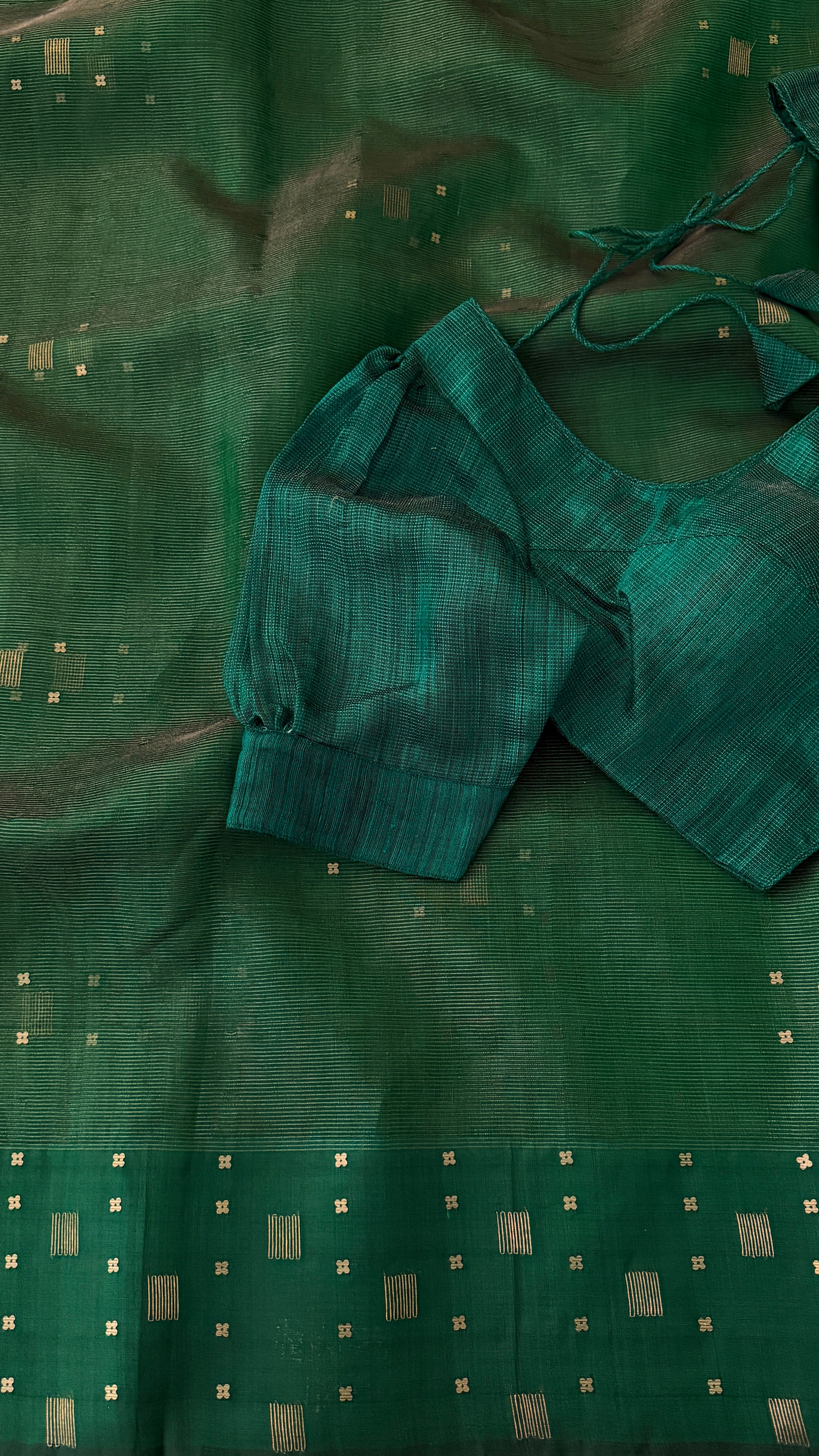 Bottle Green Muslin Jamdani Saree