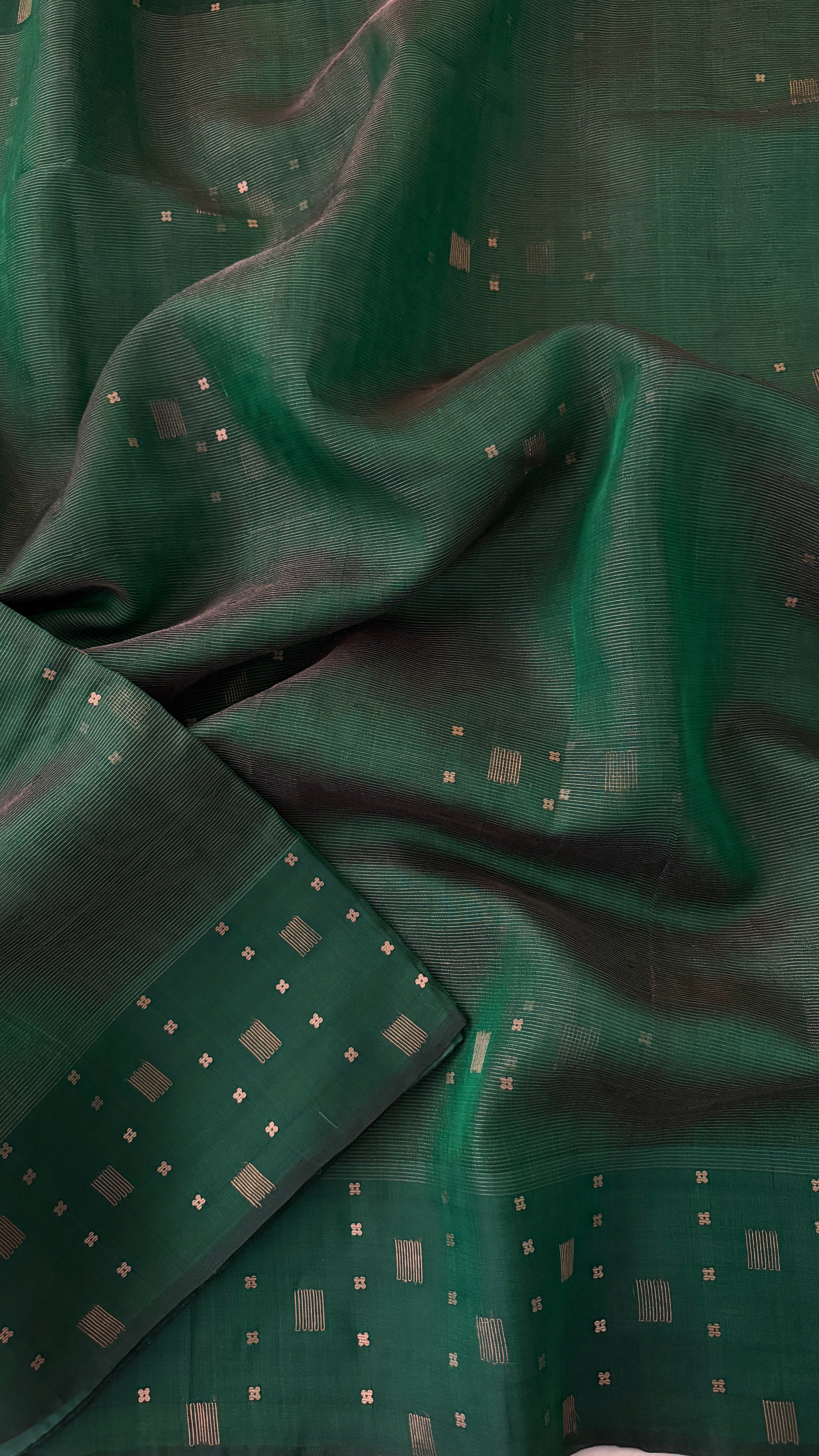 Bottle Green Muslin Jamdani Saree