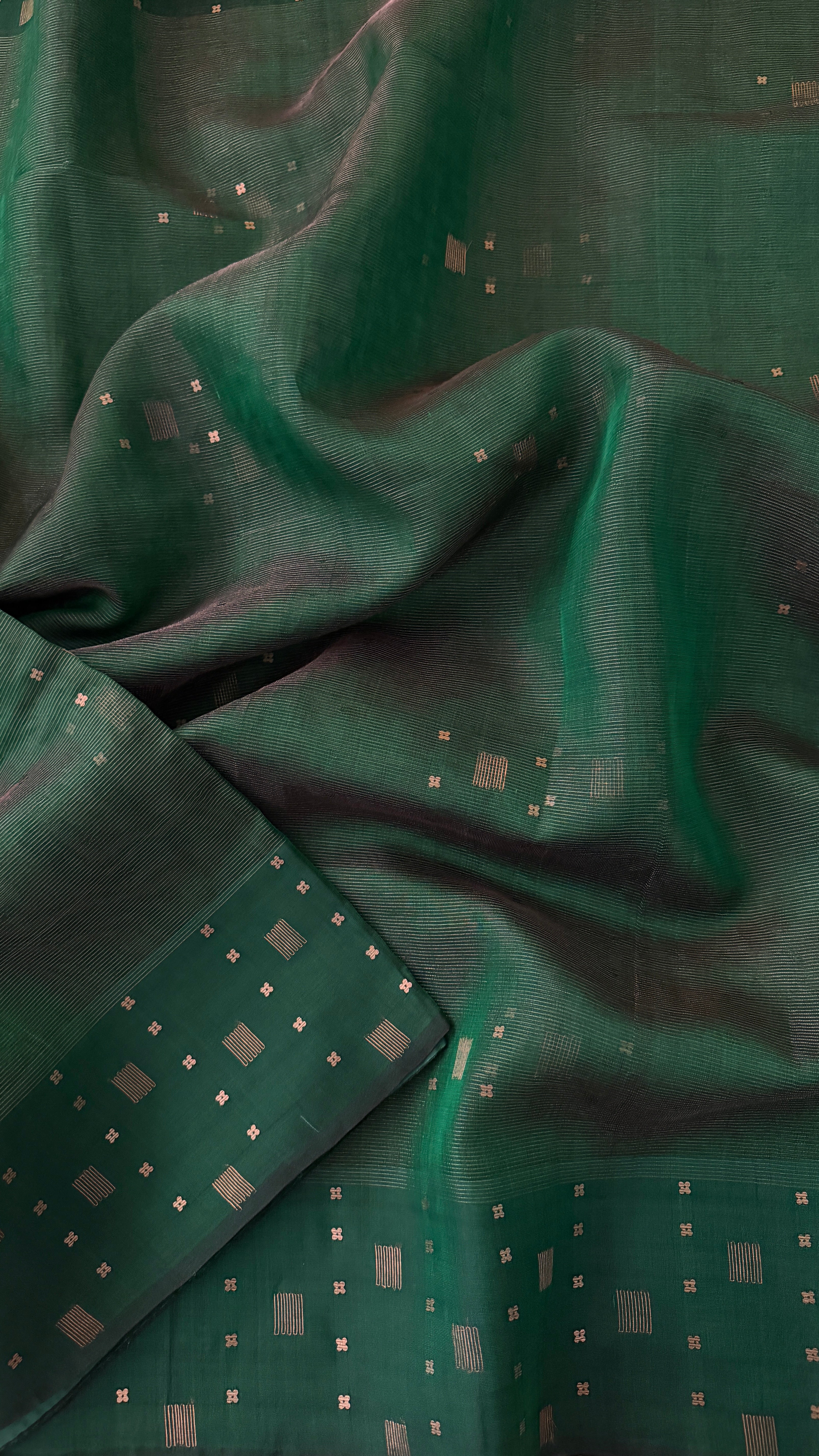 Bottle Green Muslin Jamdani Saree