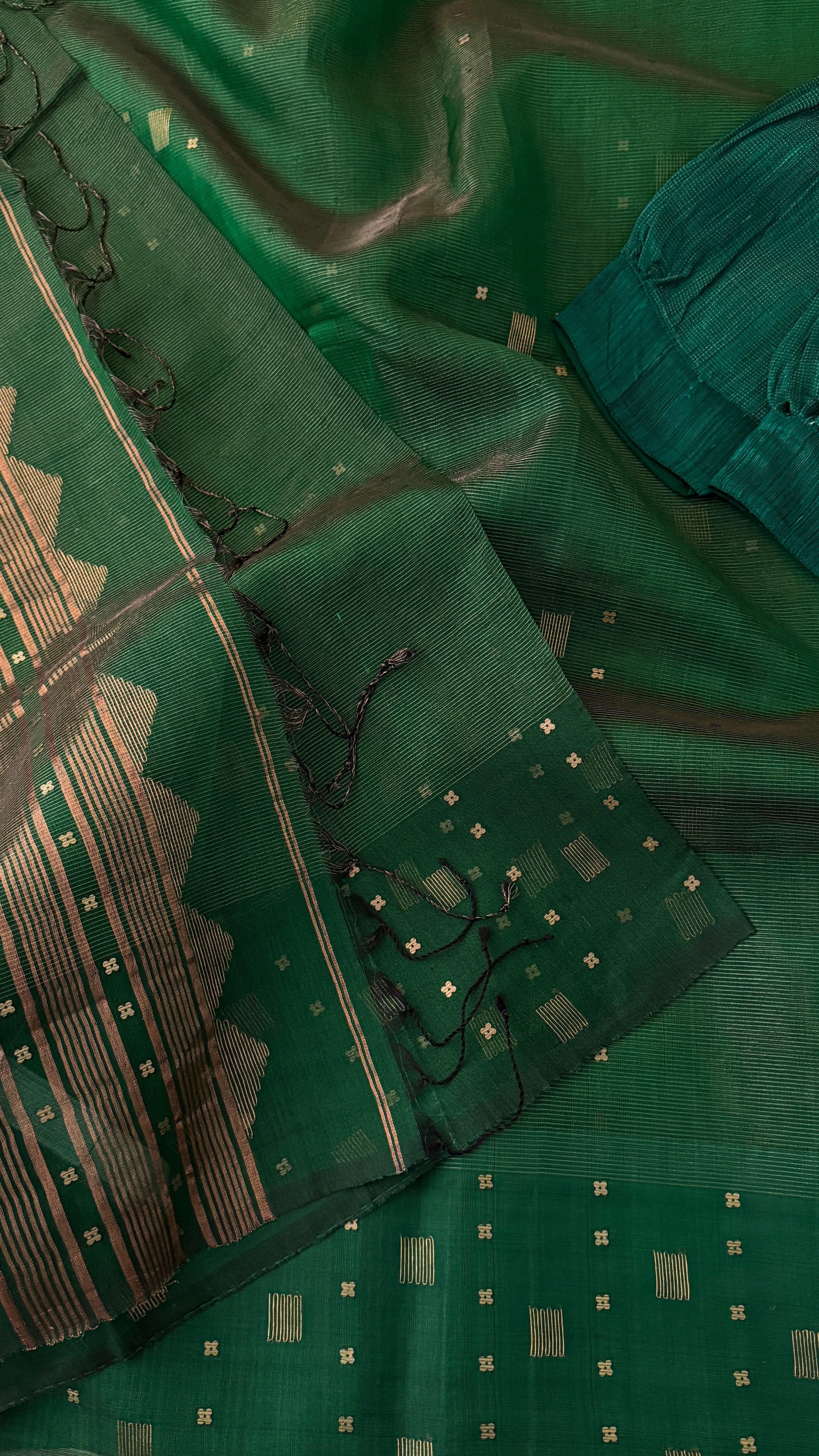 Bottle Green Muslin Jamdani Saree