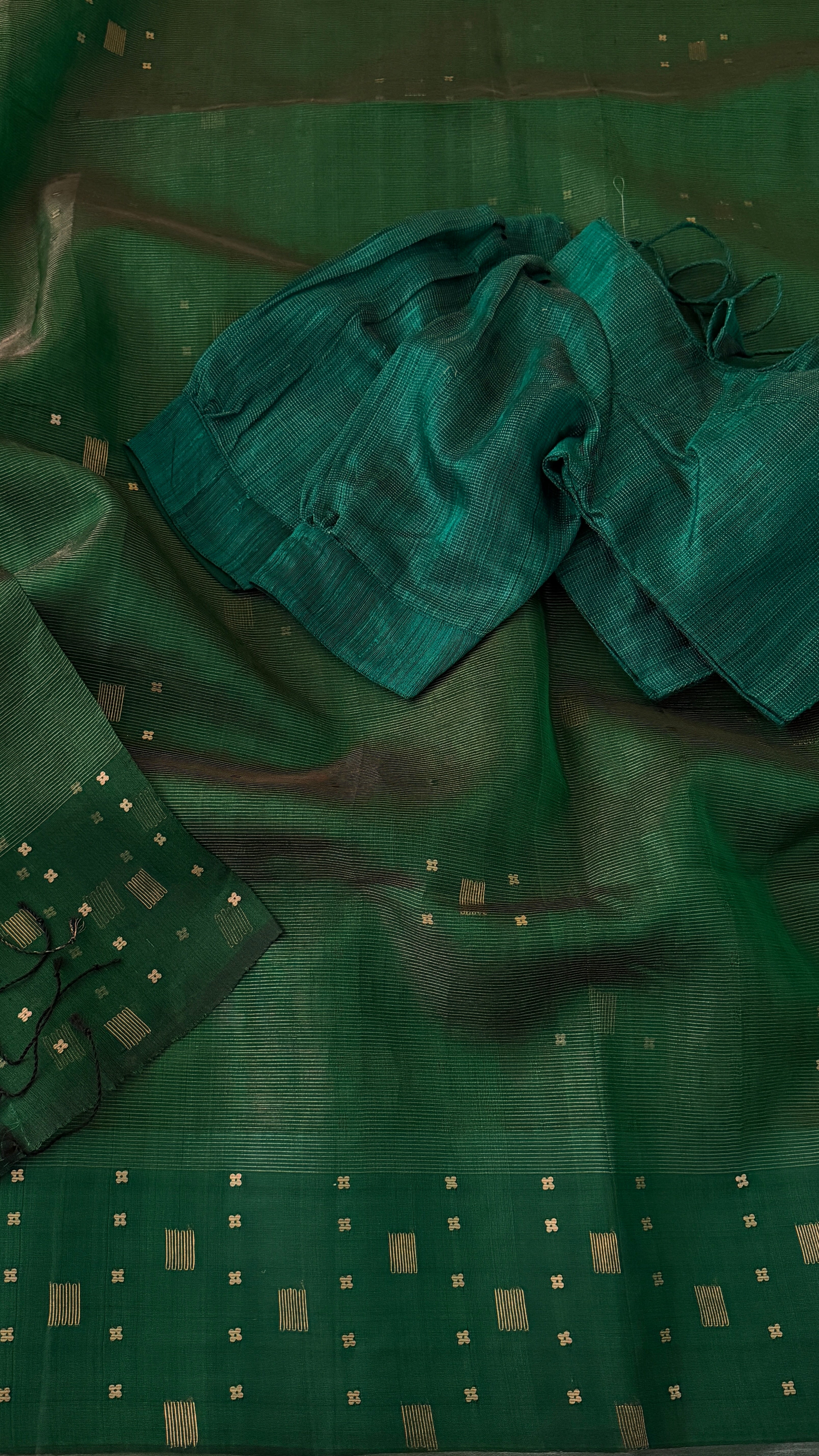 Bottle Green Muslin Jamdani Saree