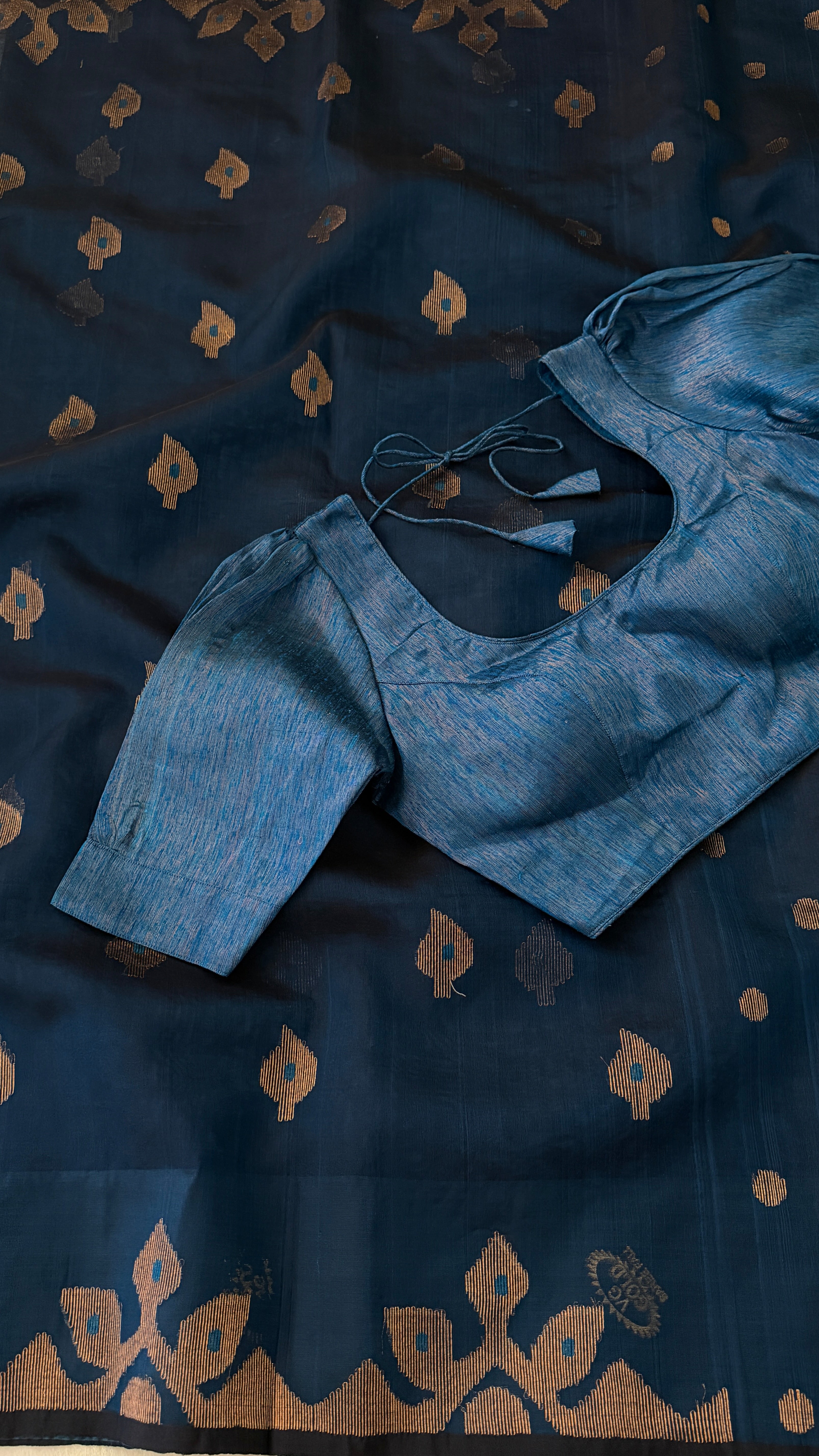 Dark Blue Muslin Jamdani Saree