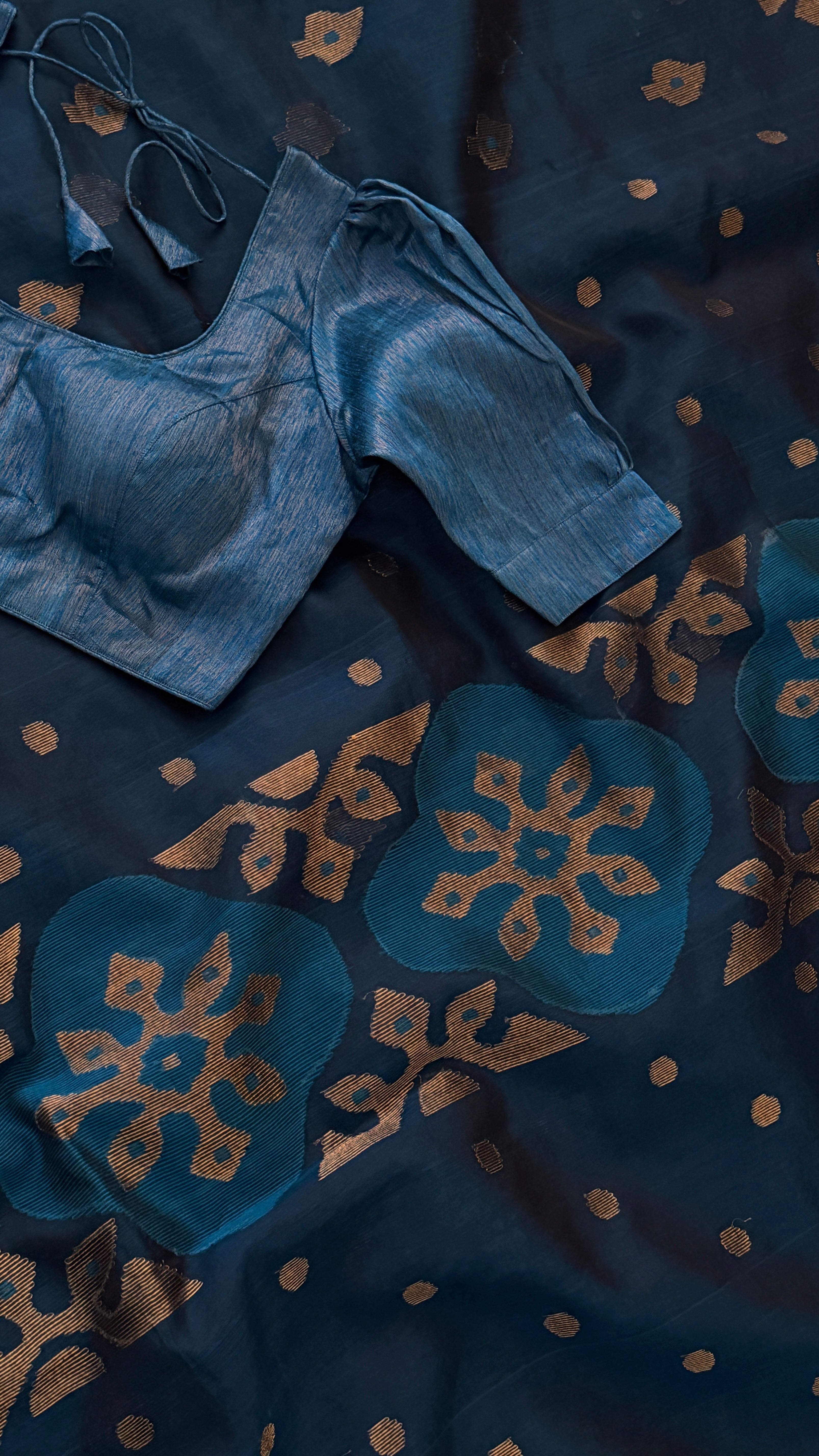 Dark Blue Muslin Jamdani Saree