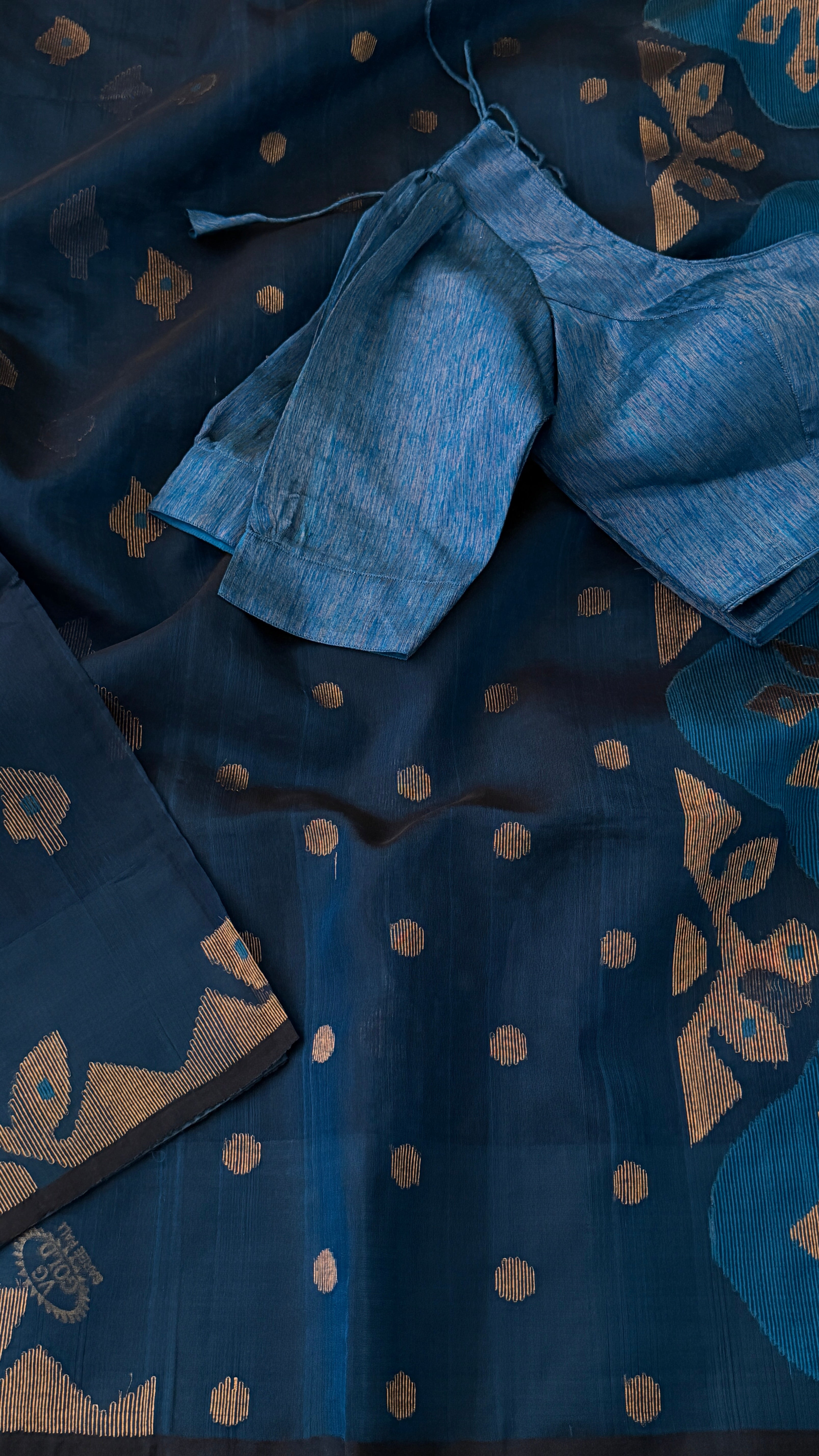 Dark Blue Muslin Jamdani Saree
