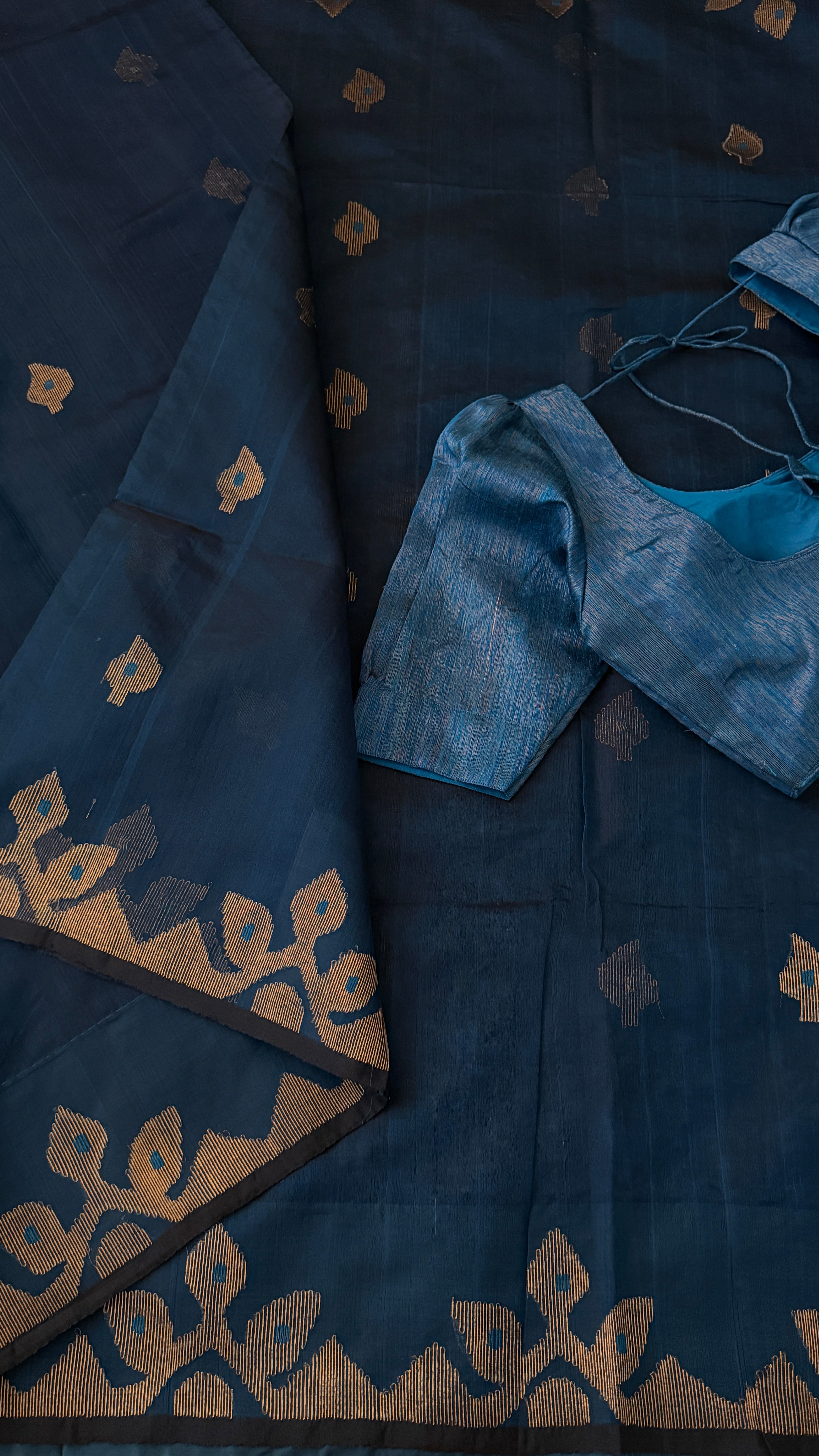 Dark Blue Muslin Jamdani Saree