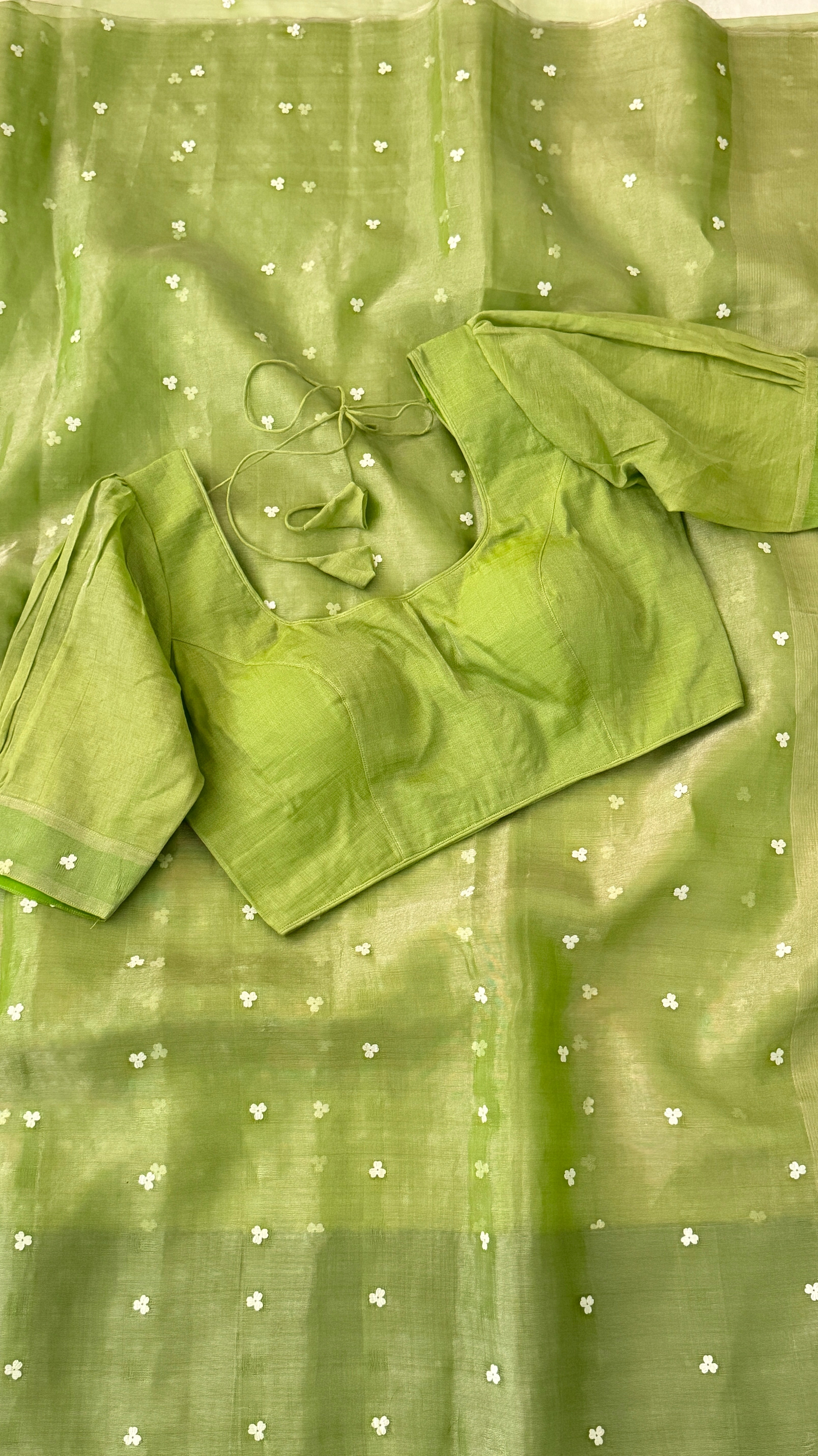 Green Sequins Muslin Jamdani Saree